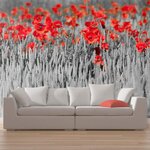 Paris Prix Papier Peint  Coquelicots Rouge sur Champ Noir & Blanc  270x450cm