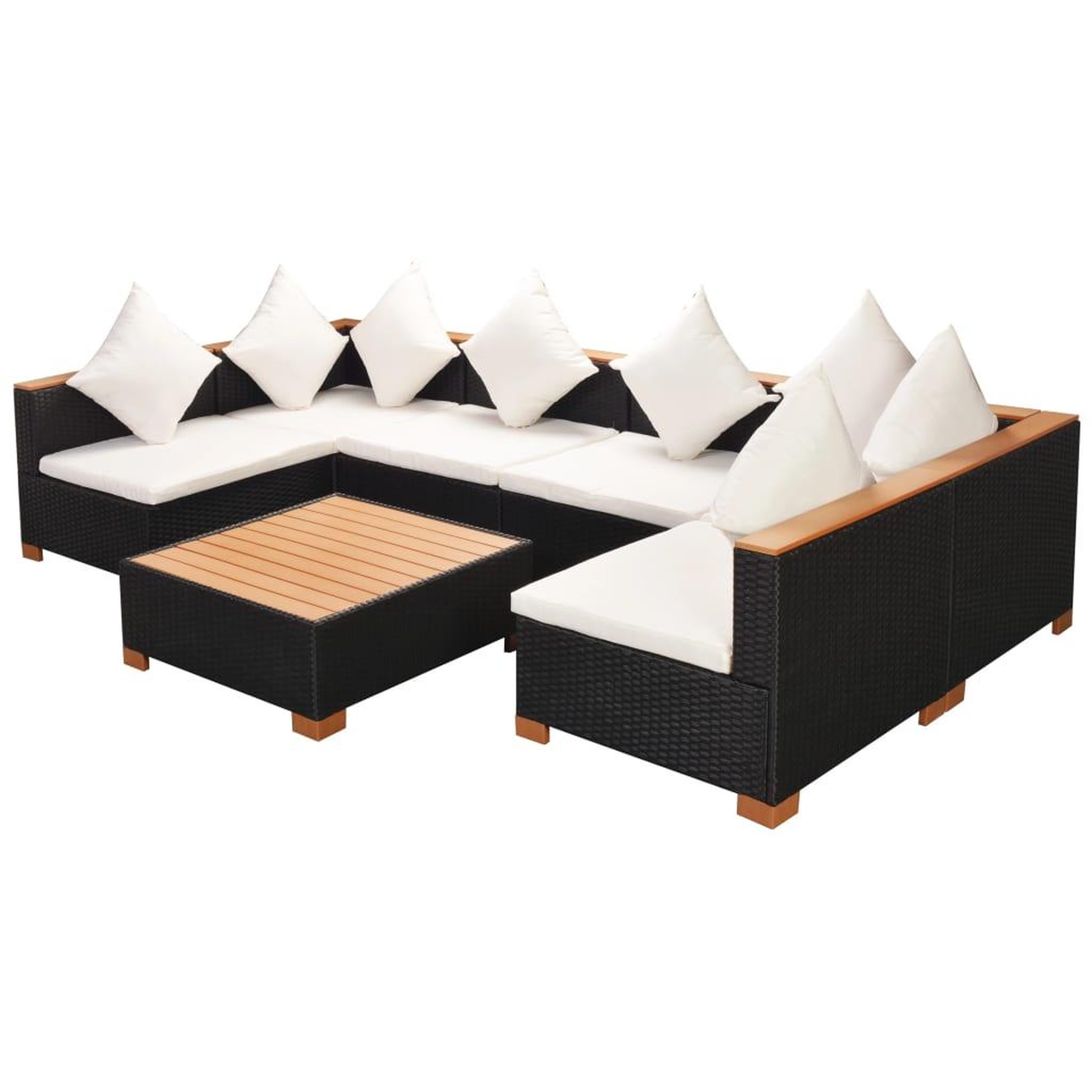 Voir la diapositive 5 : VIDAXL Salon de jardin 7 pcs avec coussins Resine tressee Noir