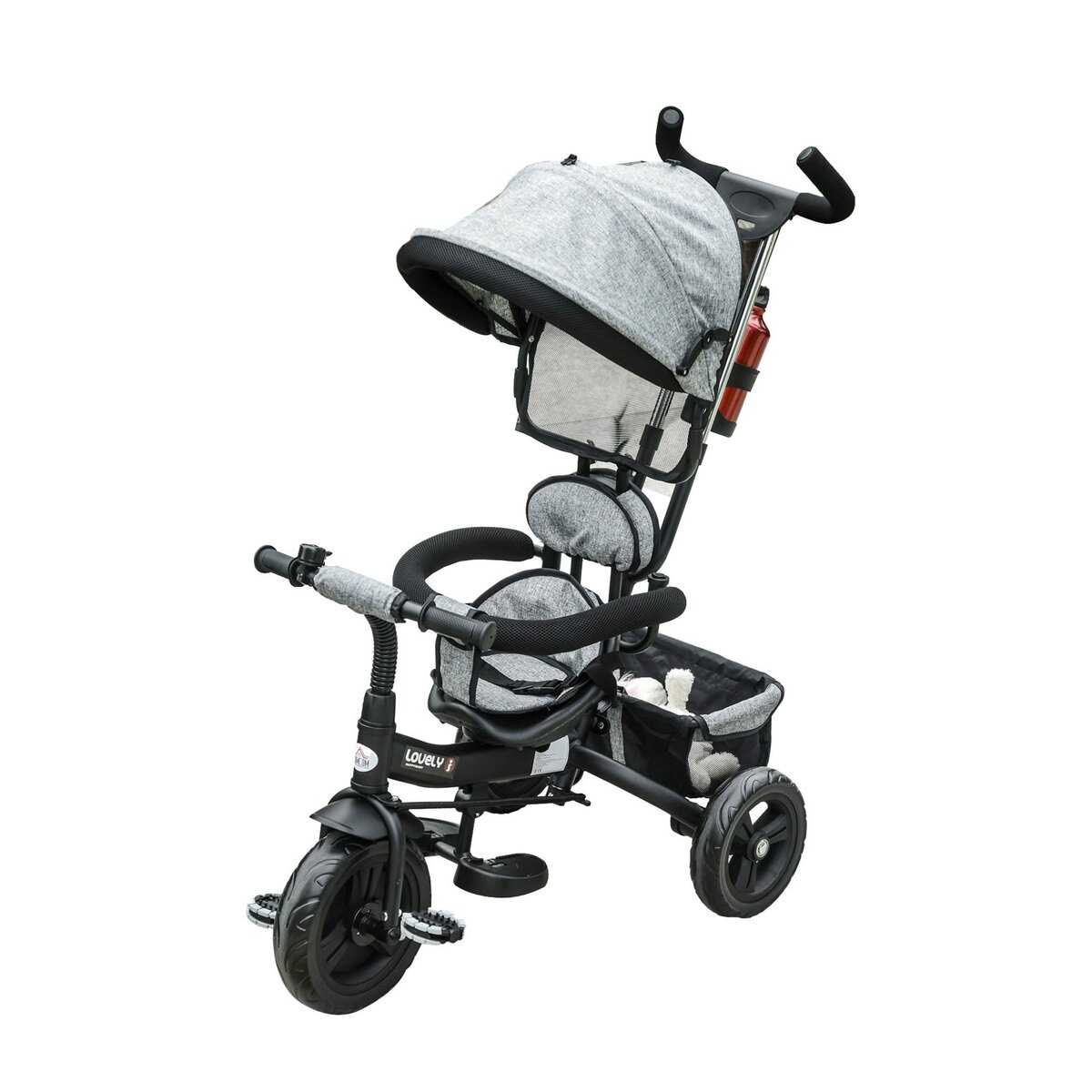 HOMCOM Tricycle enfant évolutif pare-soleil pliable canne télescopique  amovible 92 x 51 x 110 cm métal gris noir en