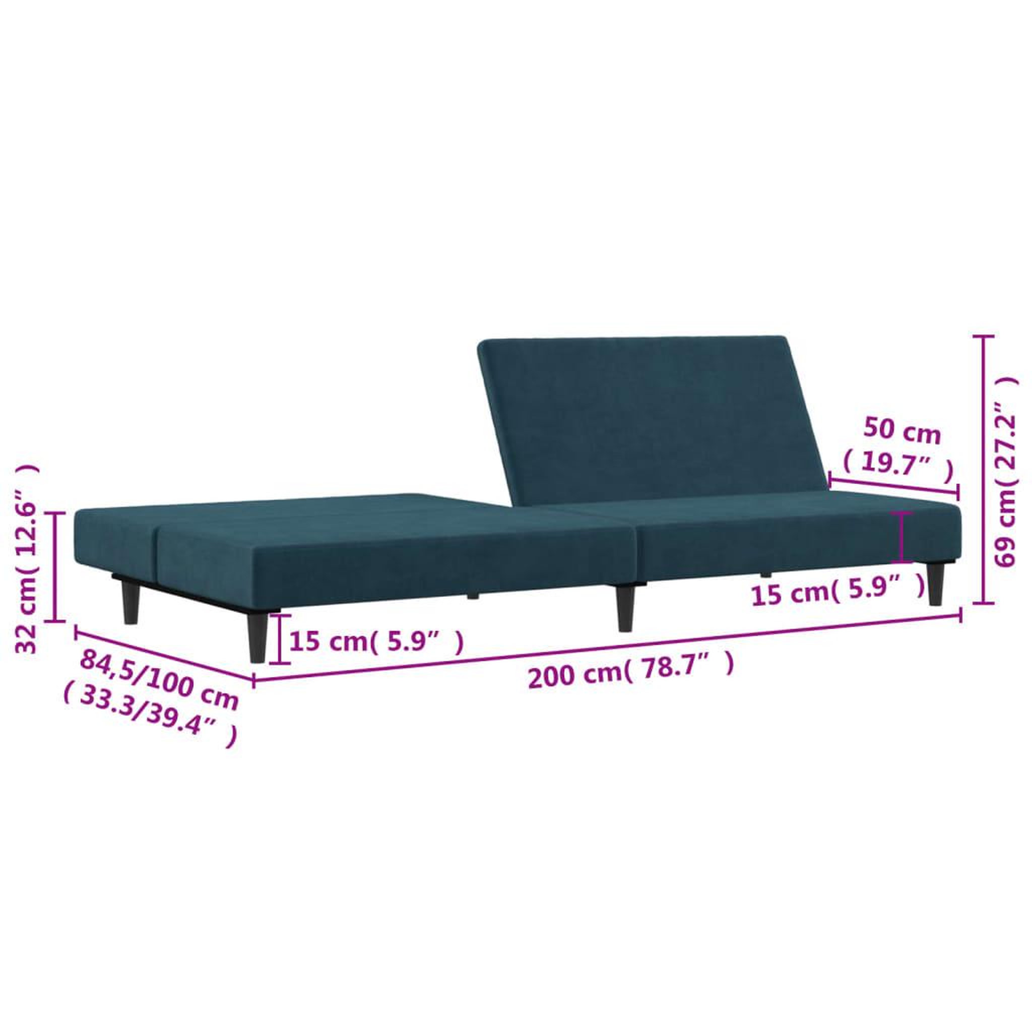 Voir la diapositive 6 : VIDAXL Canape-lit a 2 places Bleu Velours