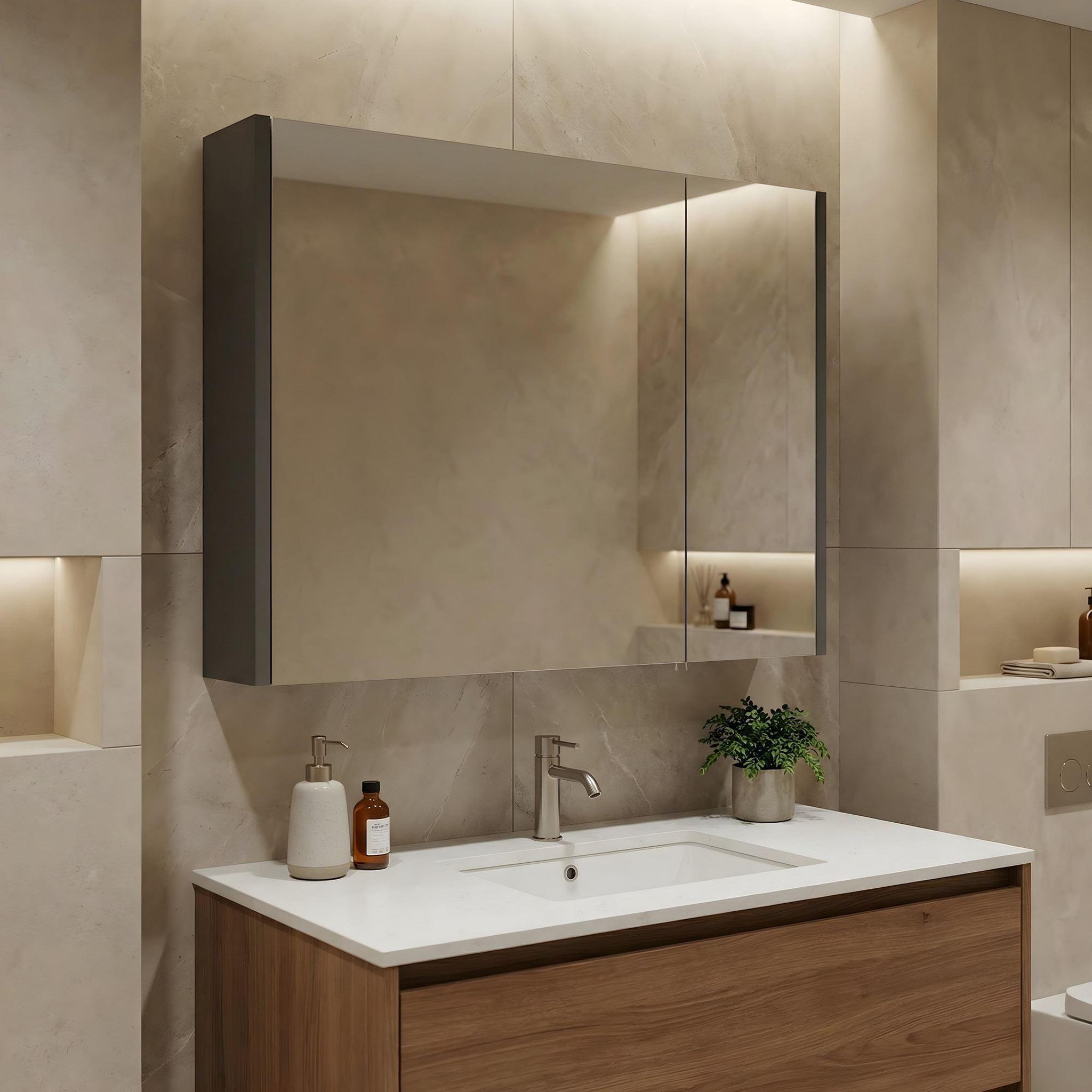 Voir la diapositive 2 : Habitat et Jardin Meuble Salle de Bain avec Miroir  Arno 80  - 79 x 16 x 66 cm - Grey / Anthracite