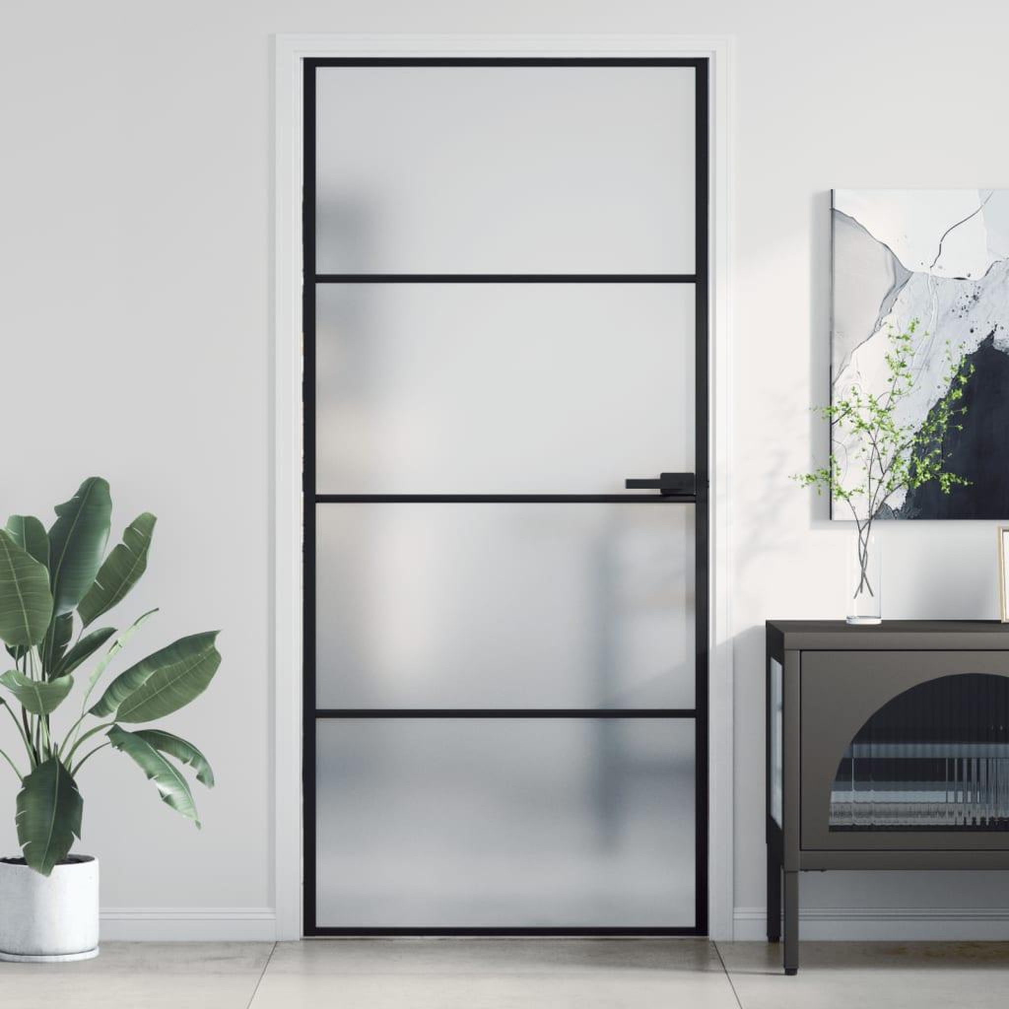 VIDAXL Porte interieure mince noir 93x201,5 cm verre trempe aluminium