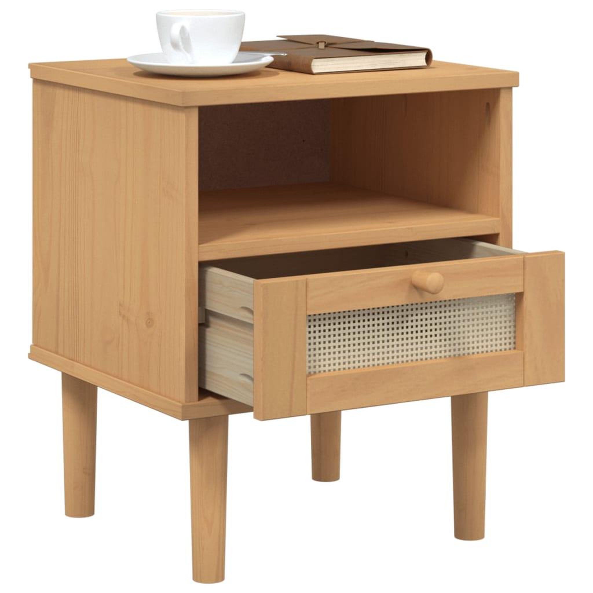 Voir la diapositive 4 : VIDAXL Table de chevet SENJA aspect de rotin marron bois de pin massif