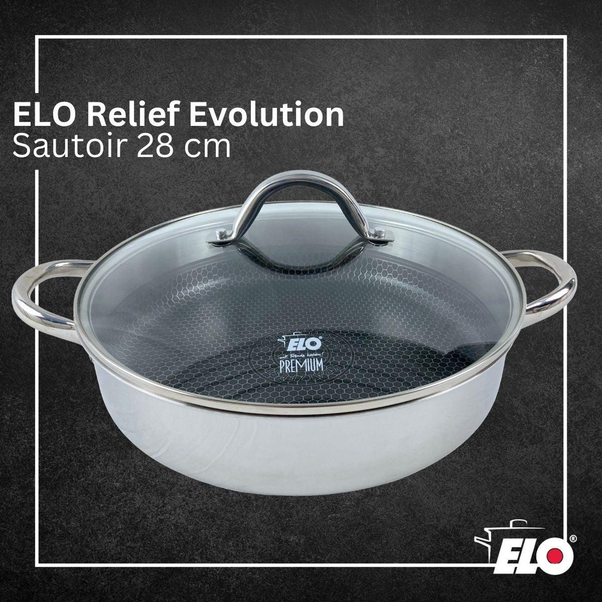 Voir la diapositive 2 : ELO Sautoir 28 cm en inox 18/10 avec couvercle elo relief evolution