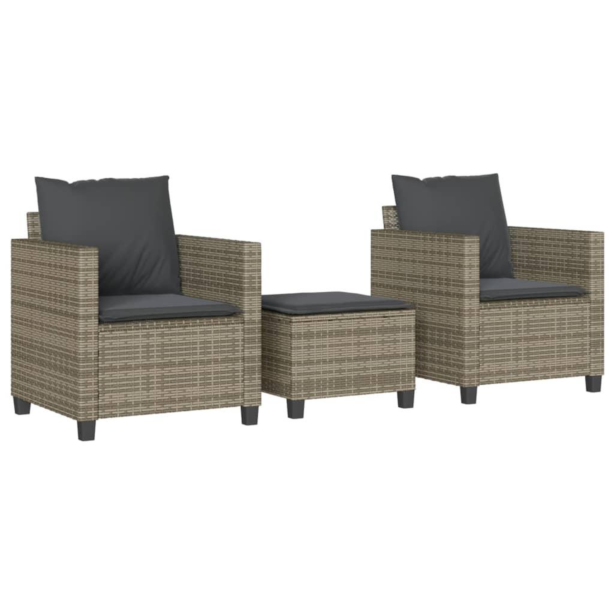 Voir la diapositive 2 : VIDAXL Ensemble de bistro 3 pcs avec coussins gris resine tressee