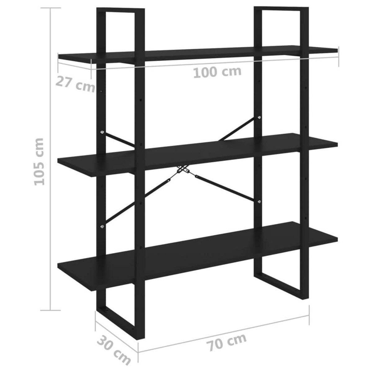 VIDAXL Bibliotheque a 3 niveaux Noir 100x30x105 cm Bois de pin massif
