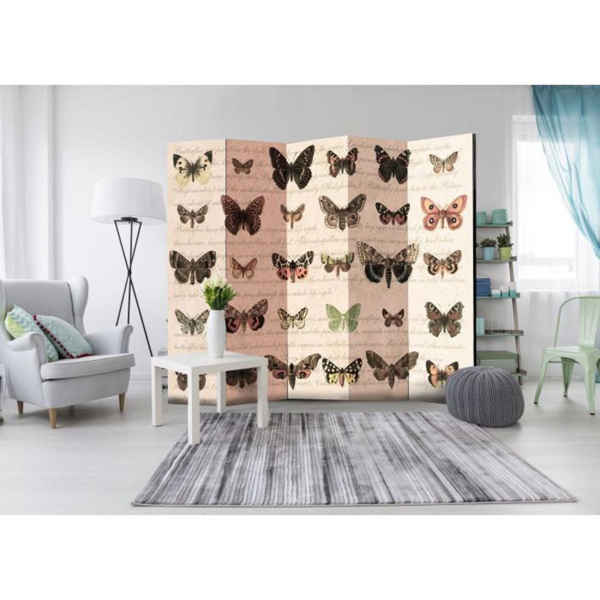 Paris Prix Paravent 5 Volets  Retro Style : Butterflies  172x225cm