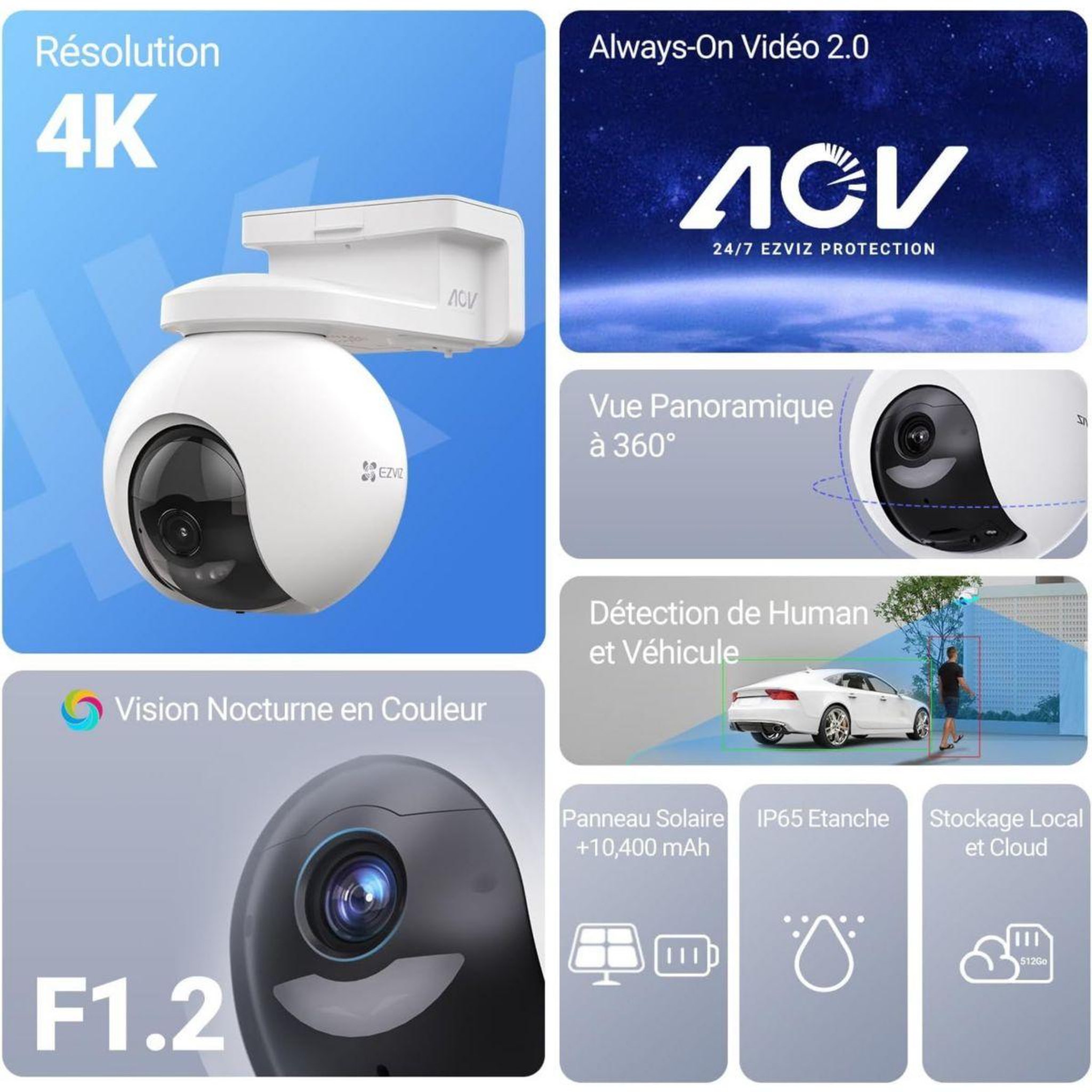 Voir la diapositive 2 : EZVIZ Caméra de surveillance HB8 PRO 4K + PANNEAU SOLAIRE 5W