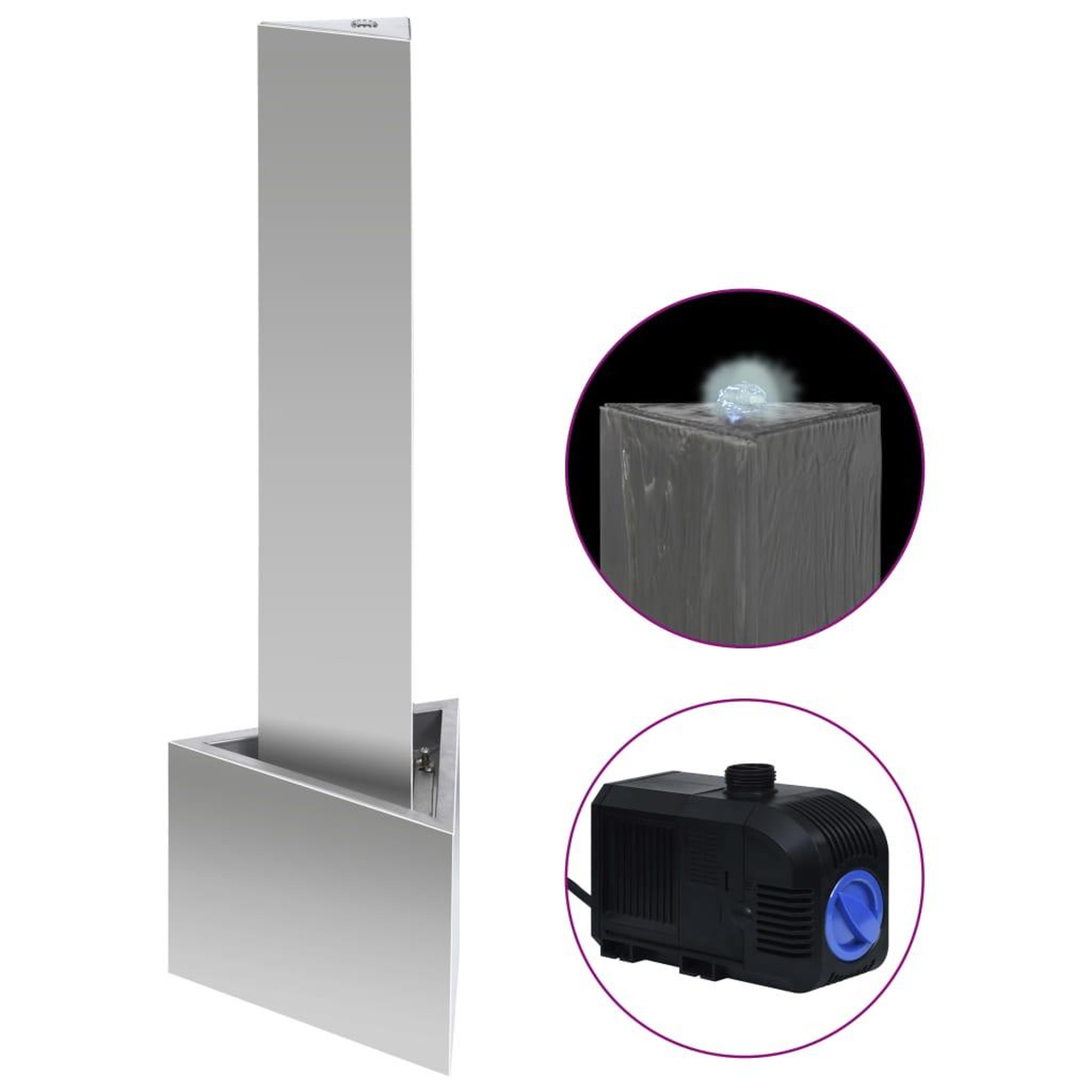 Voir la diapositive 2 : VIDAXL Fontaine de jardin Argente 37,7x32,6x110 cm Acier inoxydable