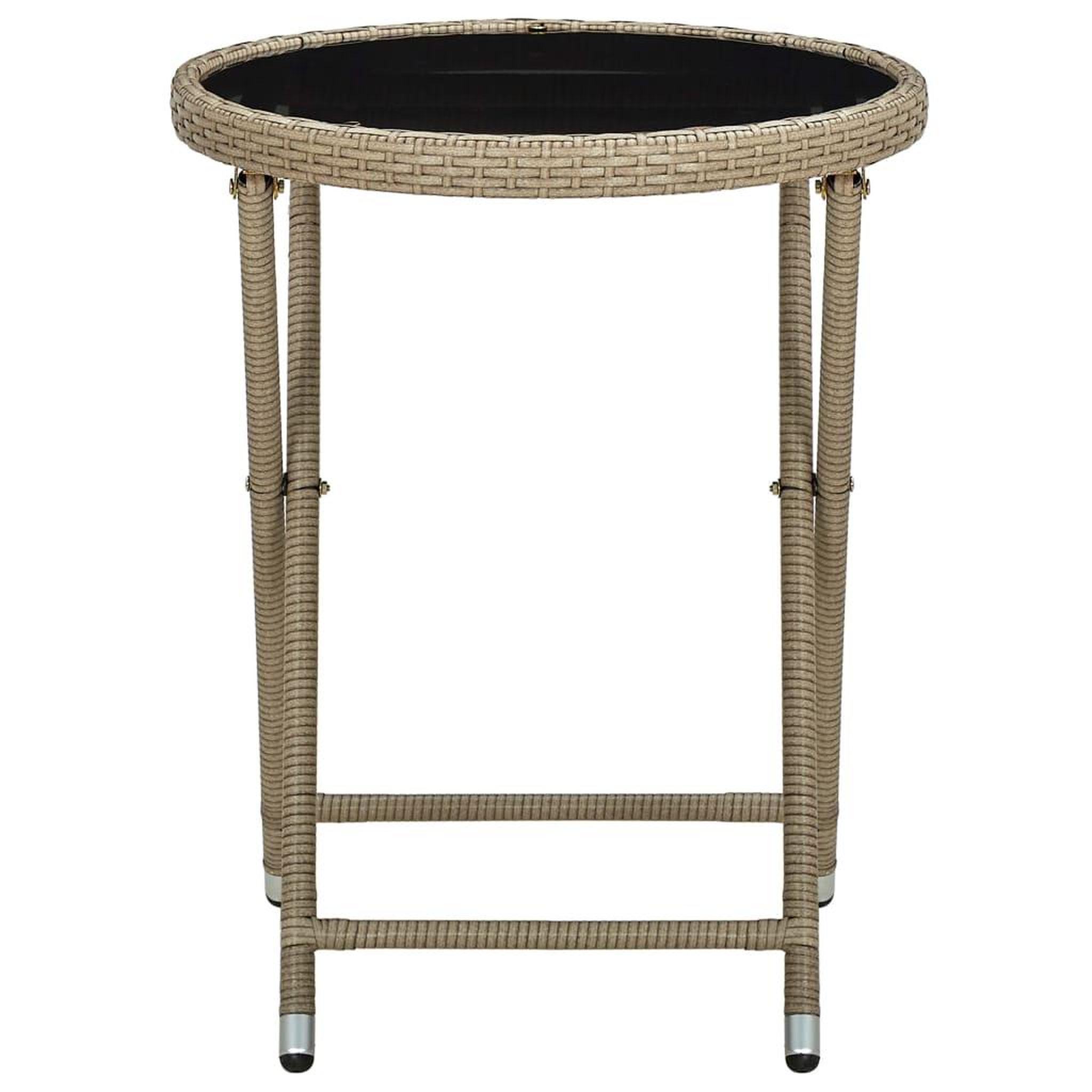 Voir la diapositive 3 : VIDAXL Table a the Beige 60 cm Resine tressee et verre trempe