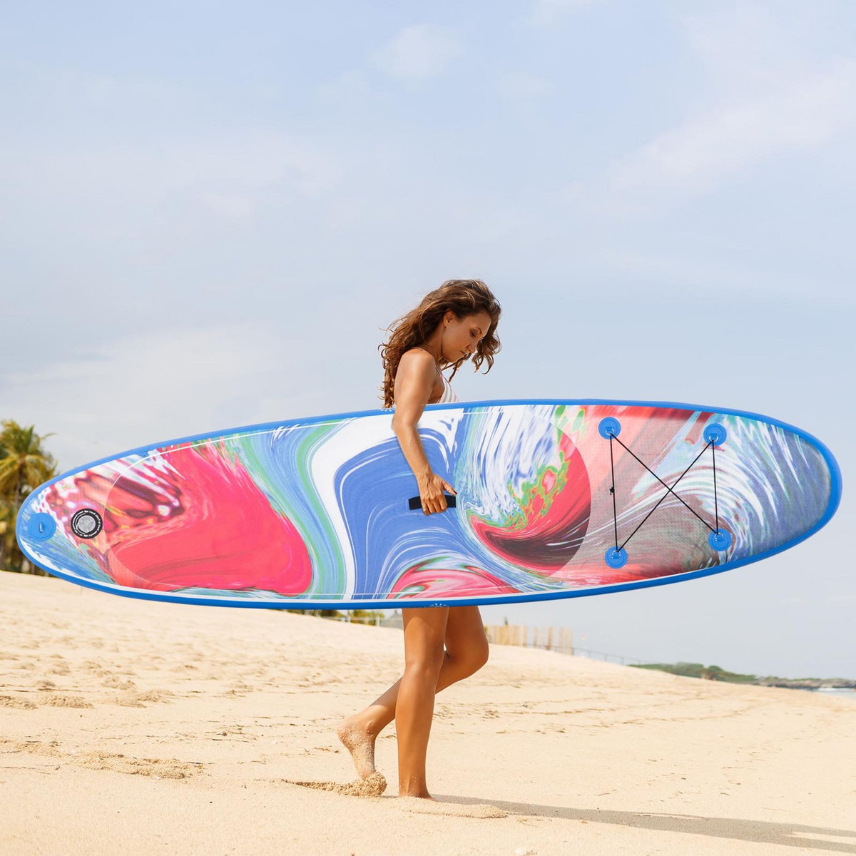 OUTSUNNY Stand up paddle gonflable surf planche de paddle pour adulte dim. 320L x 76l x 15H cm nombreux accessoires fournis PVC bleu rouge
