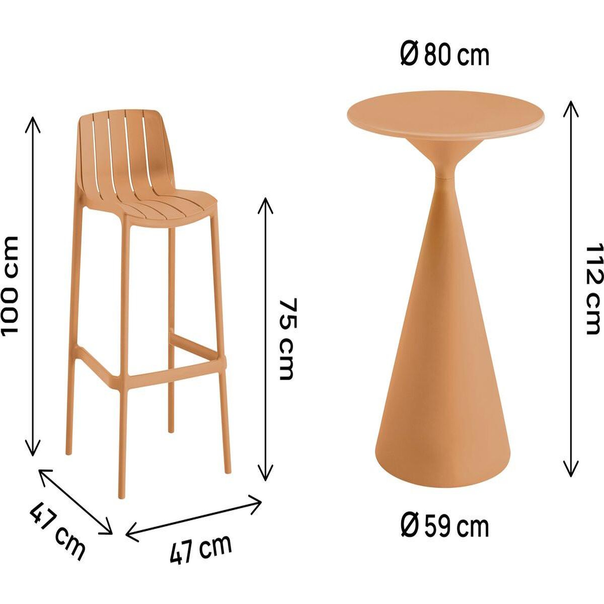 Voir la diapositive 3 : Habitat et Jardin Table et chaises hautes de bistrot empilables  vaena  - 2 places - orange