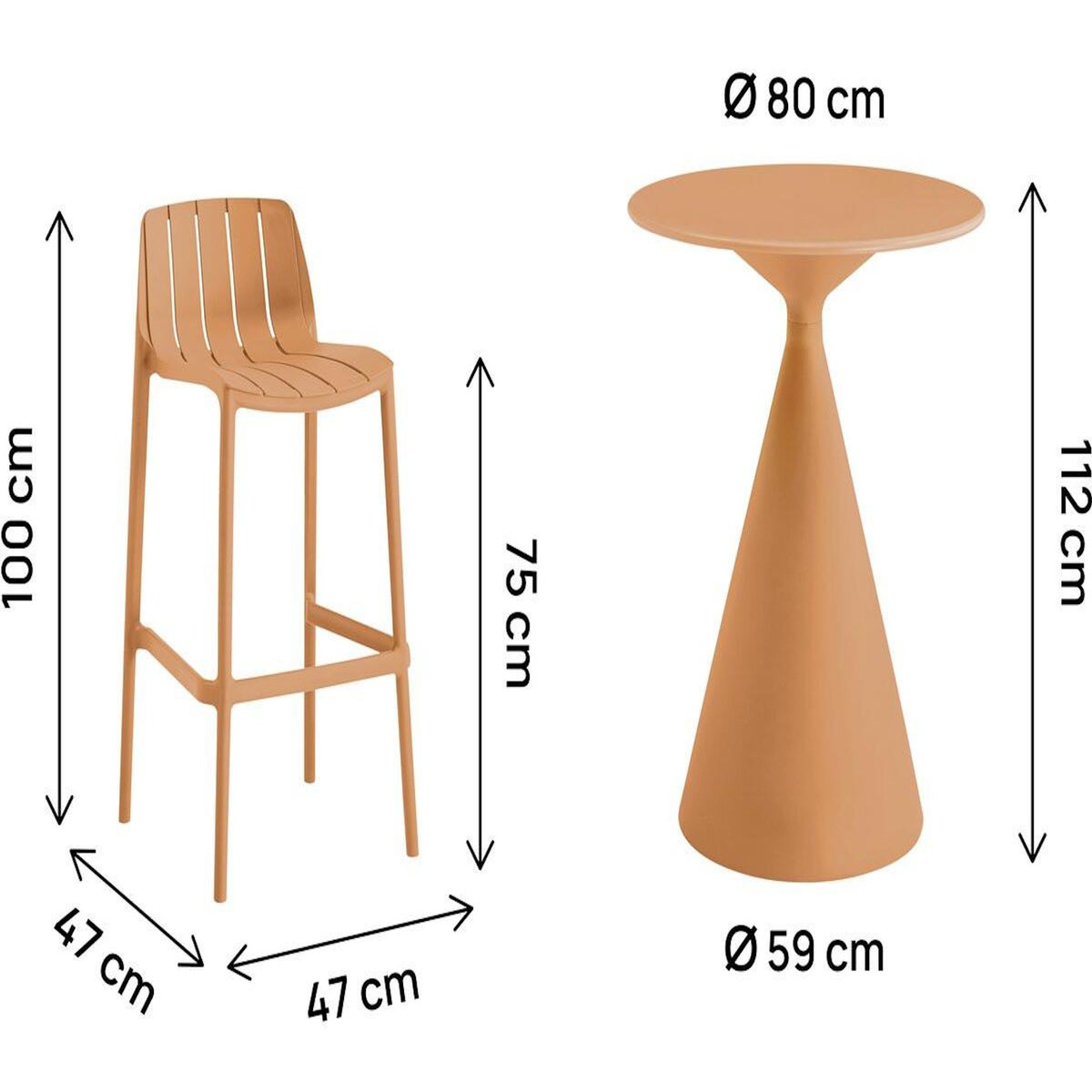 Habitat et Jardin Table et chaises hautes de bistrot empilables  Vaena  - 2 places - Orange