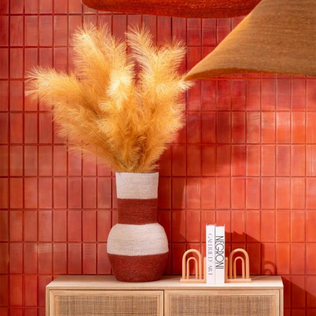 Paris Prix Vase Déco en Jonc  Rayures  52cm Naturel & Terracotta