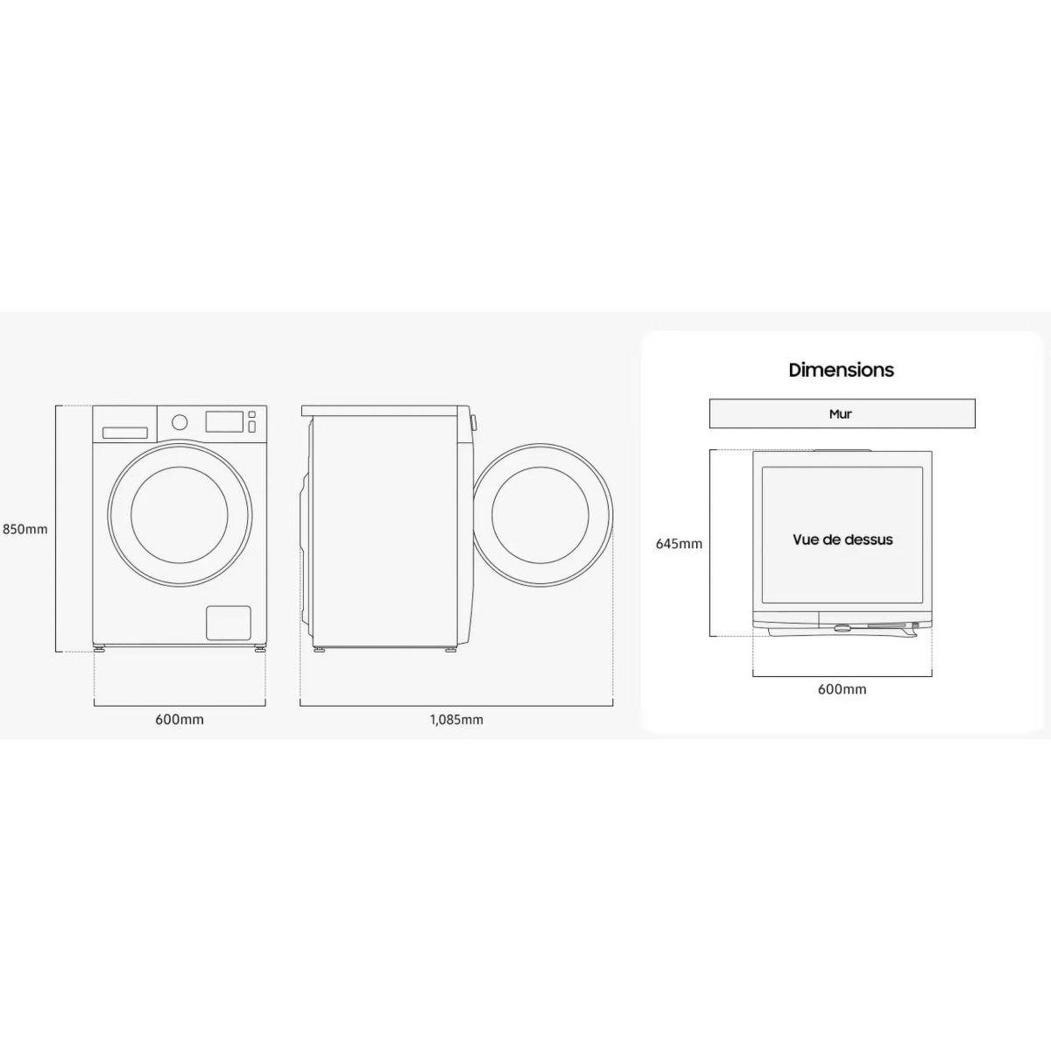 Voir la diapositive 5 : Samsung Lave linge séchant hublot WD10HG6U94BE - 10/6 kg - 1400 tr/min - Classe D - Moteur Inverter - Dosage automatique - Connecté