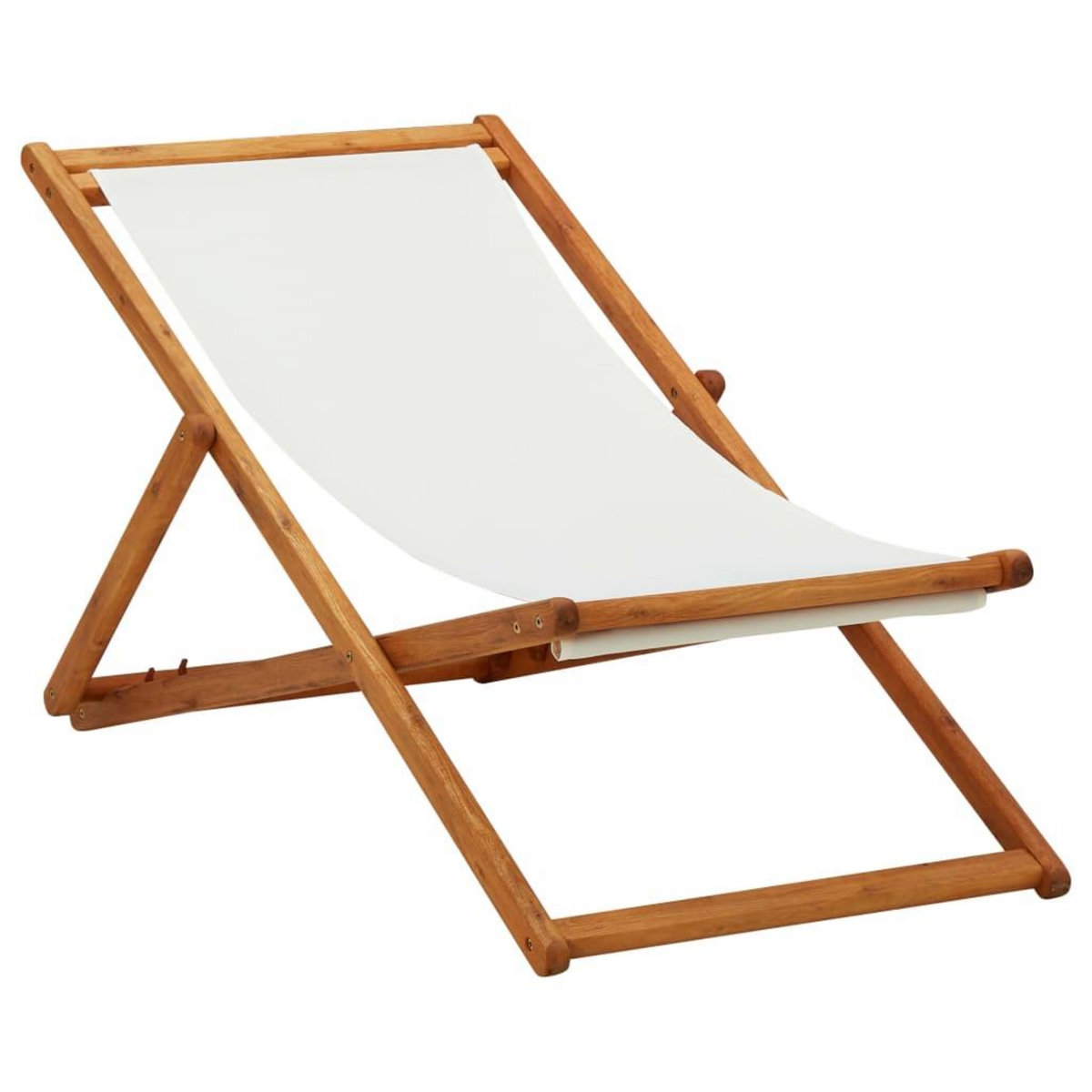 VIDAXL Chaise pliable de plage bois d'eucalyptus et tissu blanc creme
