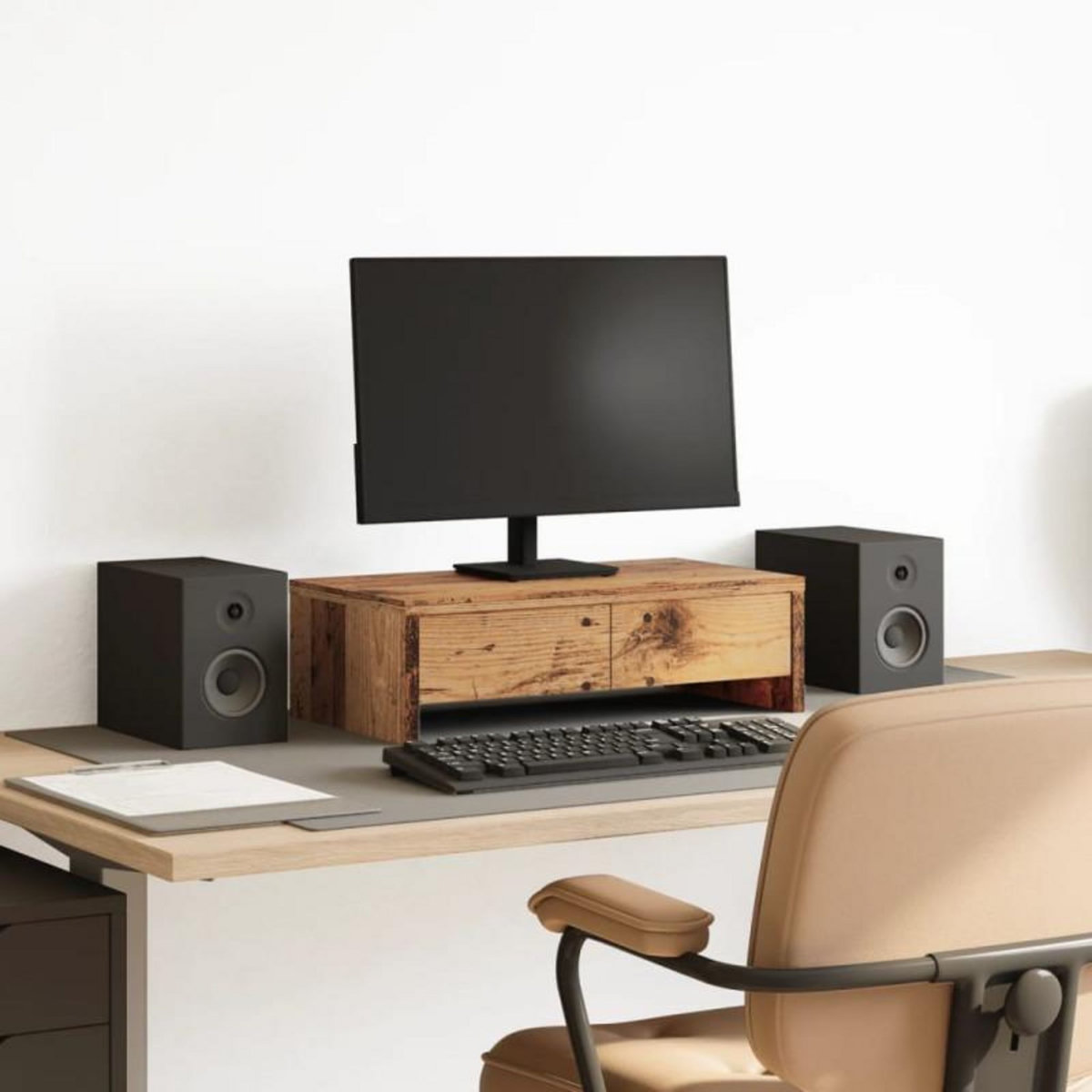VIDAXL Support de moniteur avec tiroirs vieux bois bois d ingénierie
