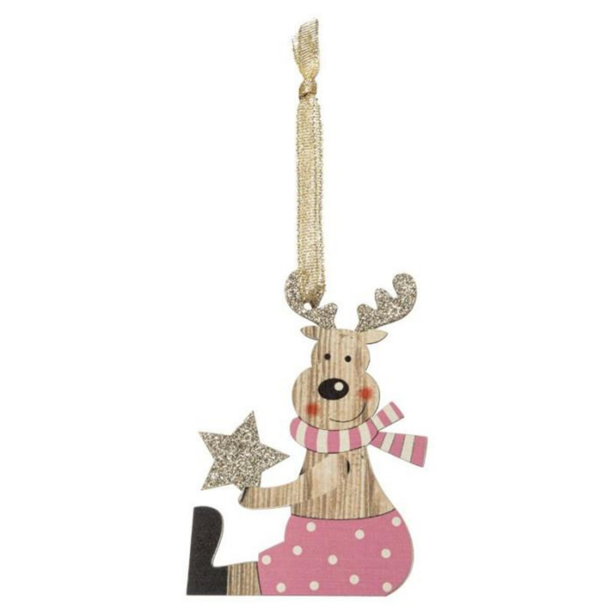 FEERIC LIGHT & CHRISTMAS Sujet de Noël Renne  Dis Maman  10cm Rose