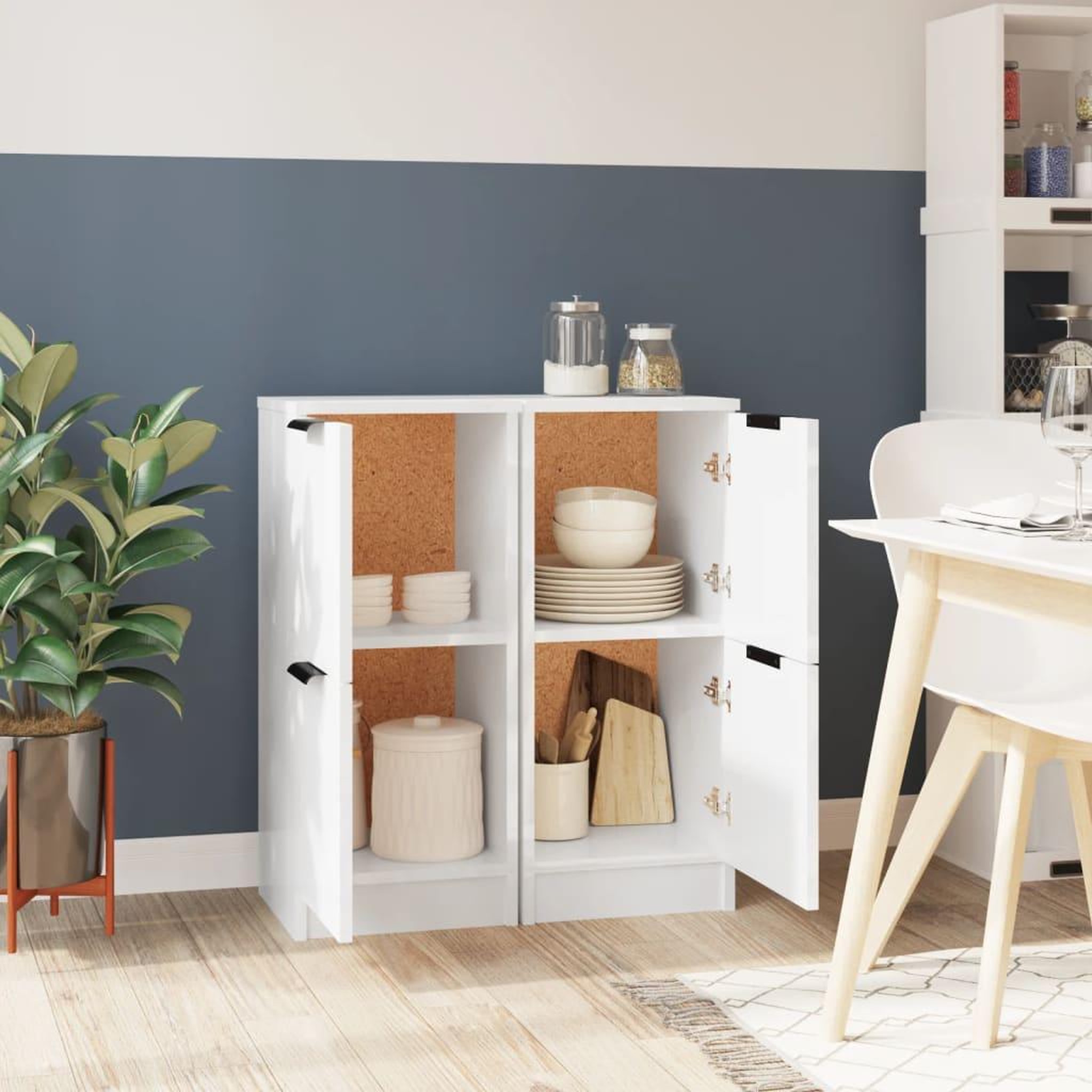 Voir la diapositive 3 : VIDAXL Buffets 2 pcs Blanc brillant 30x30x70 cm Bois d'ingenierie