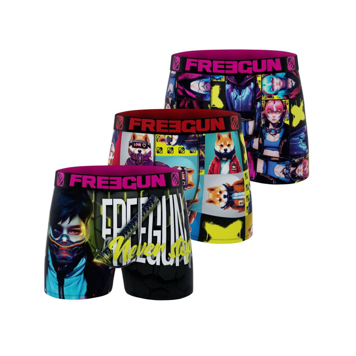 FREEGUN Lot de 3 boxers enfant Manga Cyber