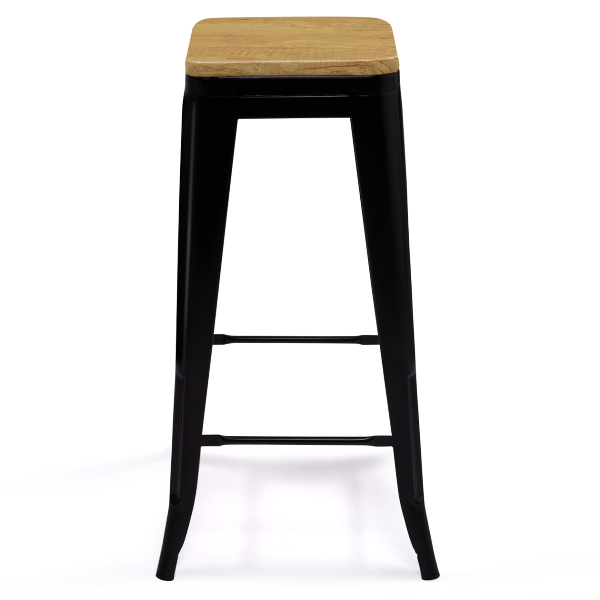 Voir la diapositive 3 : ID MARKET Lot de 4 tabourets de bar leny métal noir mat assise bois empilable aspect brut factory