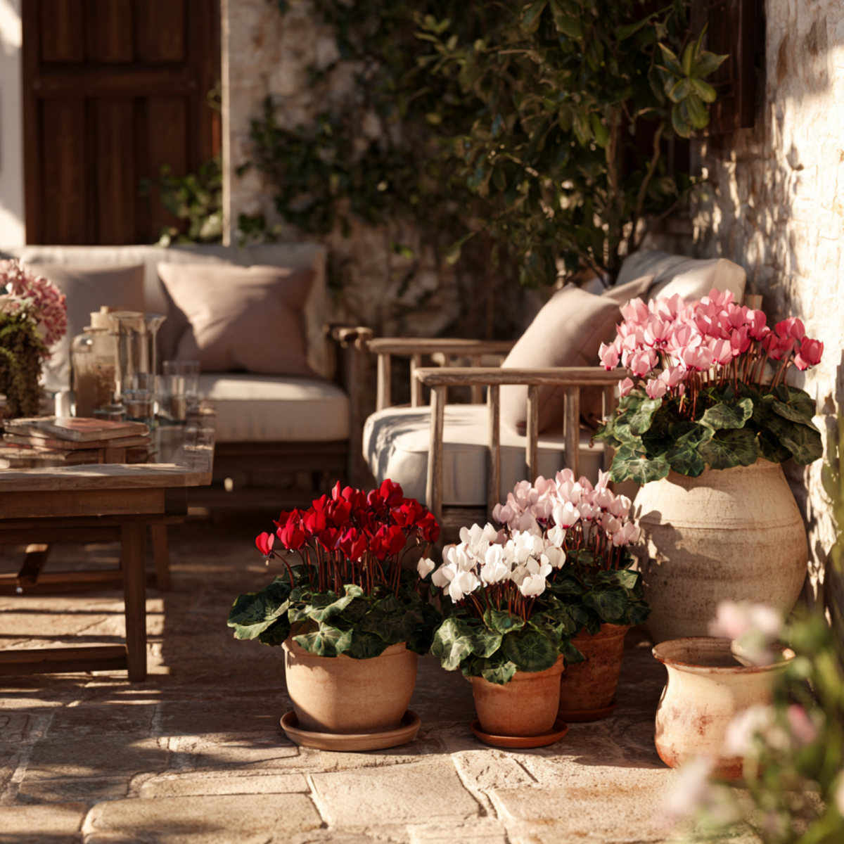 PLANT IN A BOX Cyclamen de Perse - Set de 3 - Cyclamen persicum - Hauteur 10-20cm - ⌀9cm