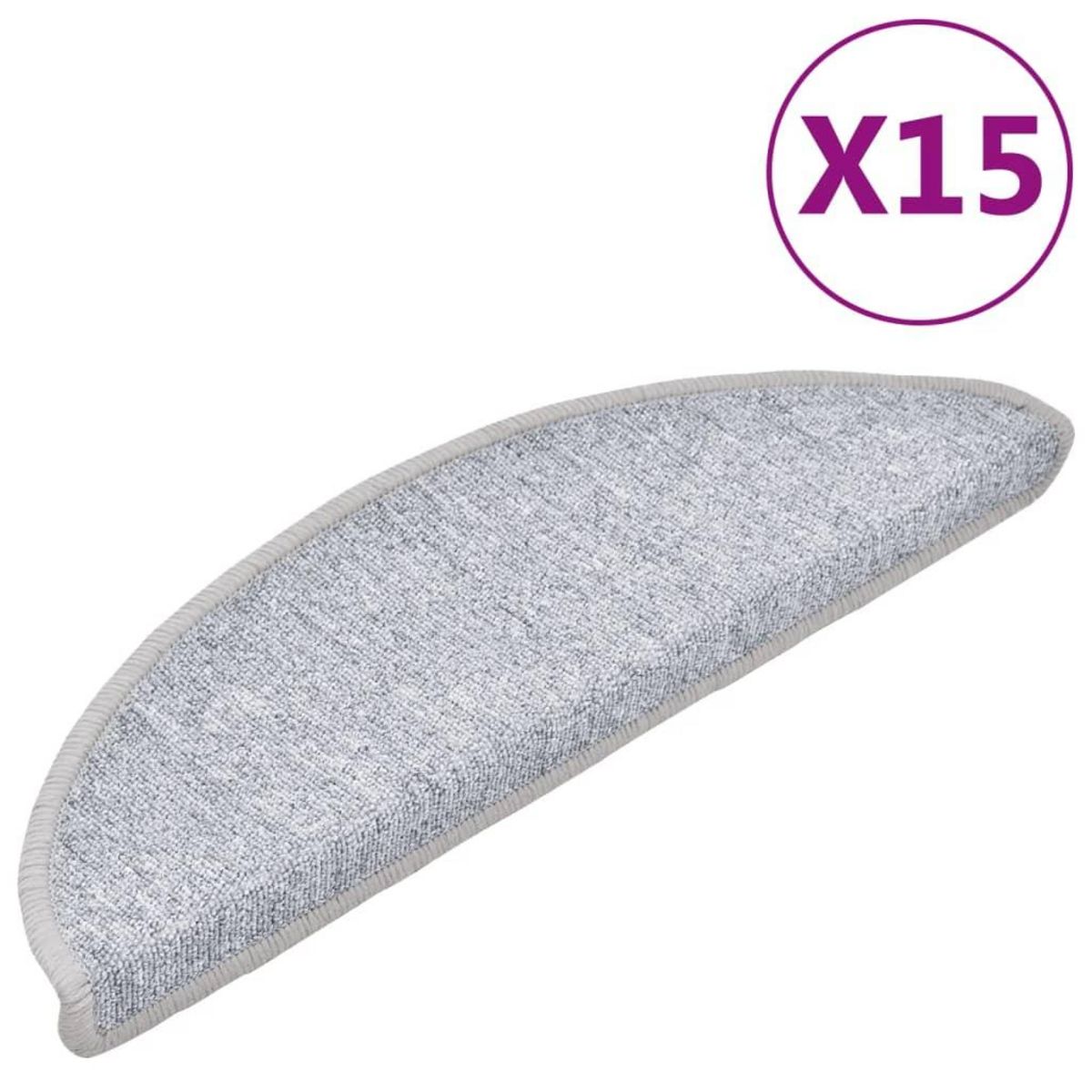 VIDAXL Tapis d'escalier 15 pcs Gris clair 56x17x3 cm