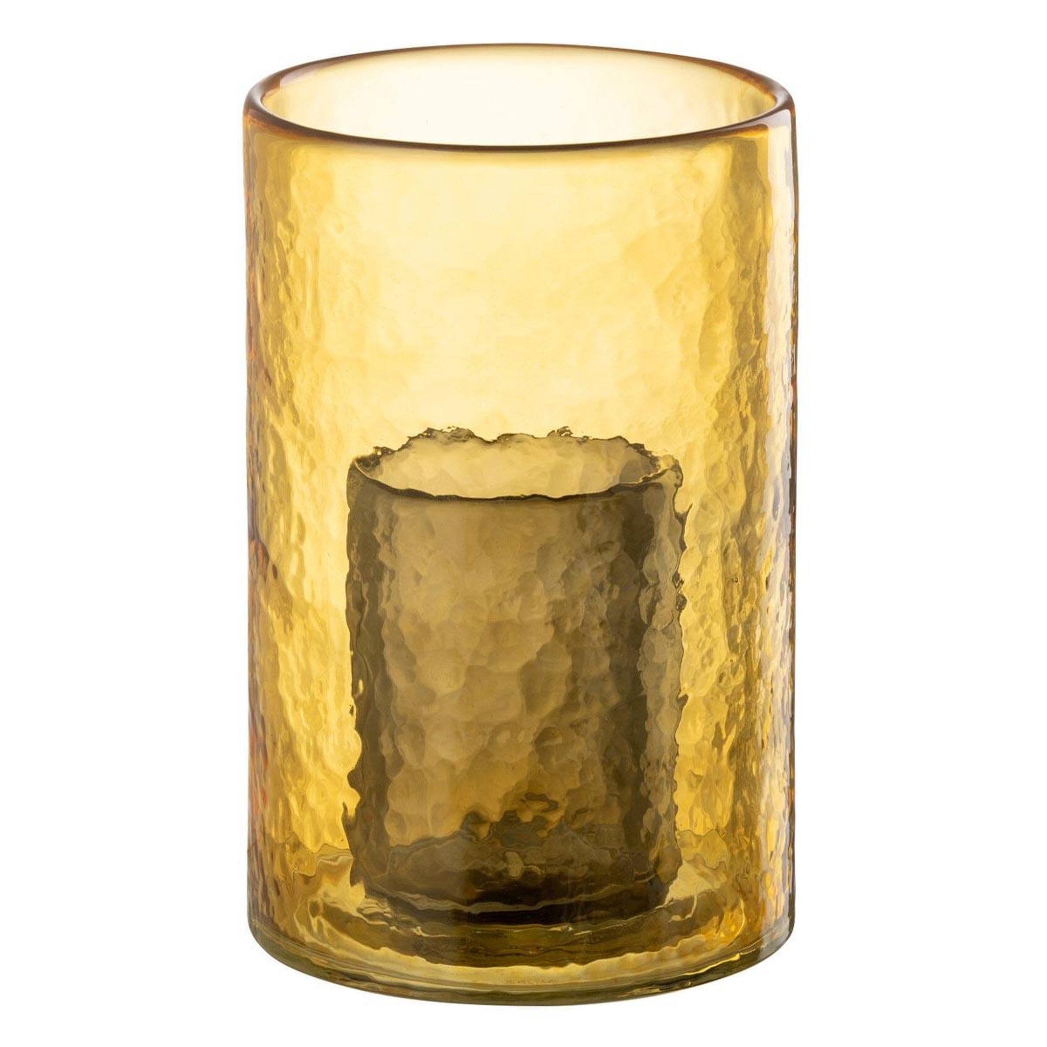 J-LINE Photophore Double en Verre  Hurricane  20cm Jaune