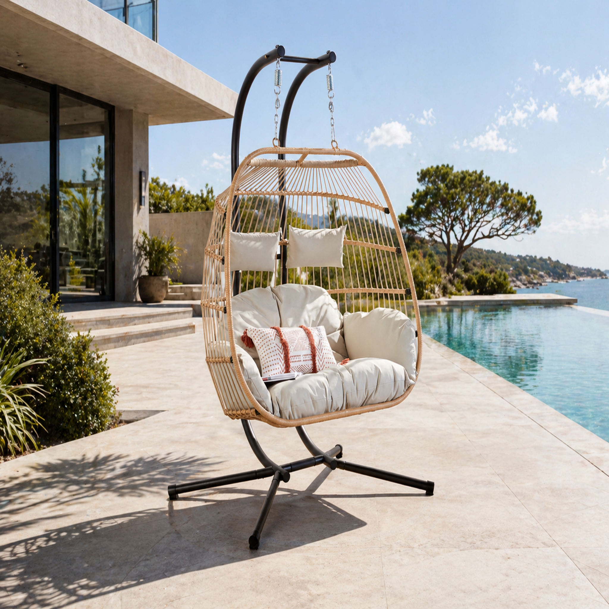Voir la diapositive 2 : CONCEPT USINE Fauteuil suspendu 2 places effet rotin faro