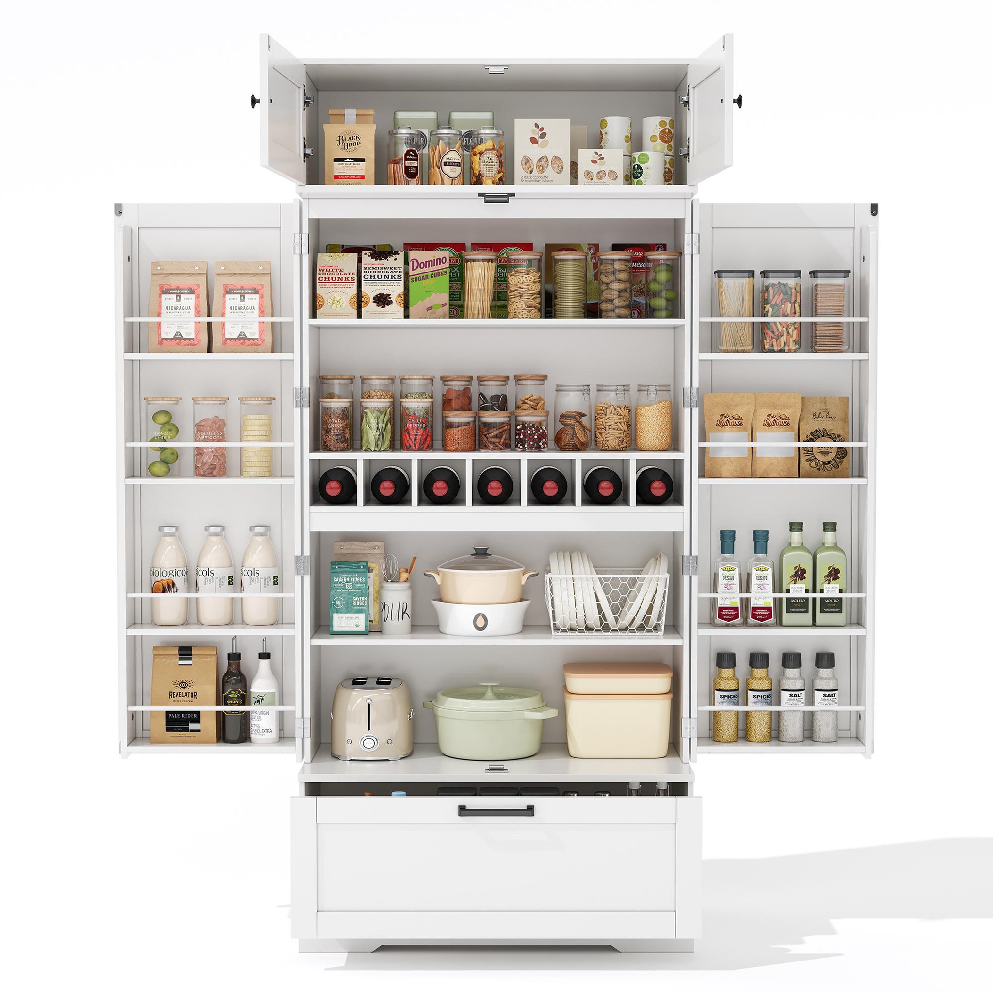 MERAX Buffet de cuisine 4 portes 1 tiroir - 80 cm blanc mdf