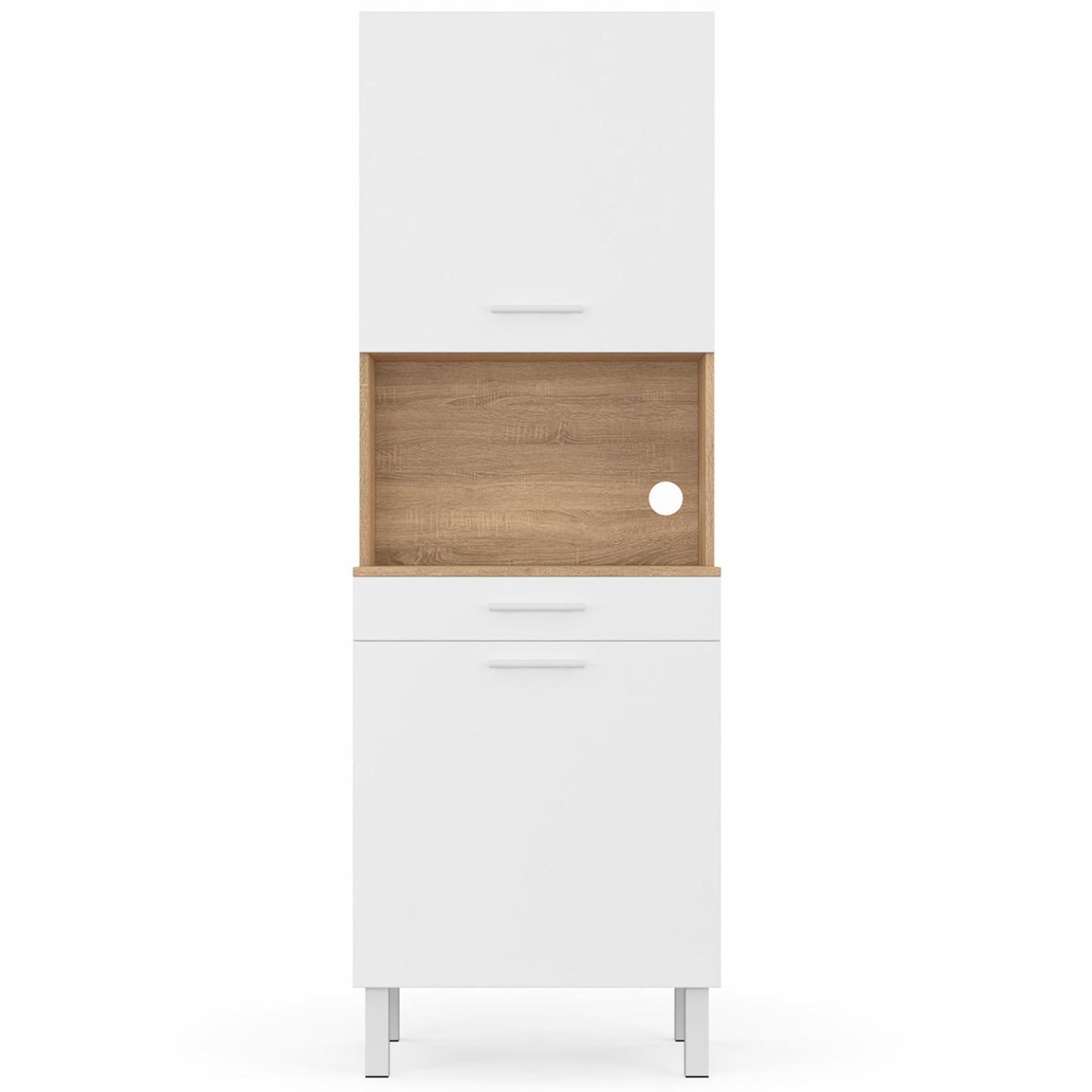 Voir la diapositive 3 : ID MARKET Buffet de cuisine 60 cm cina 2 portes + tiroir façon hêtre et blanc