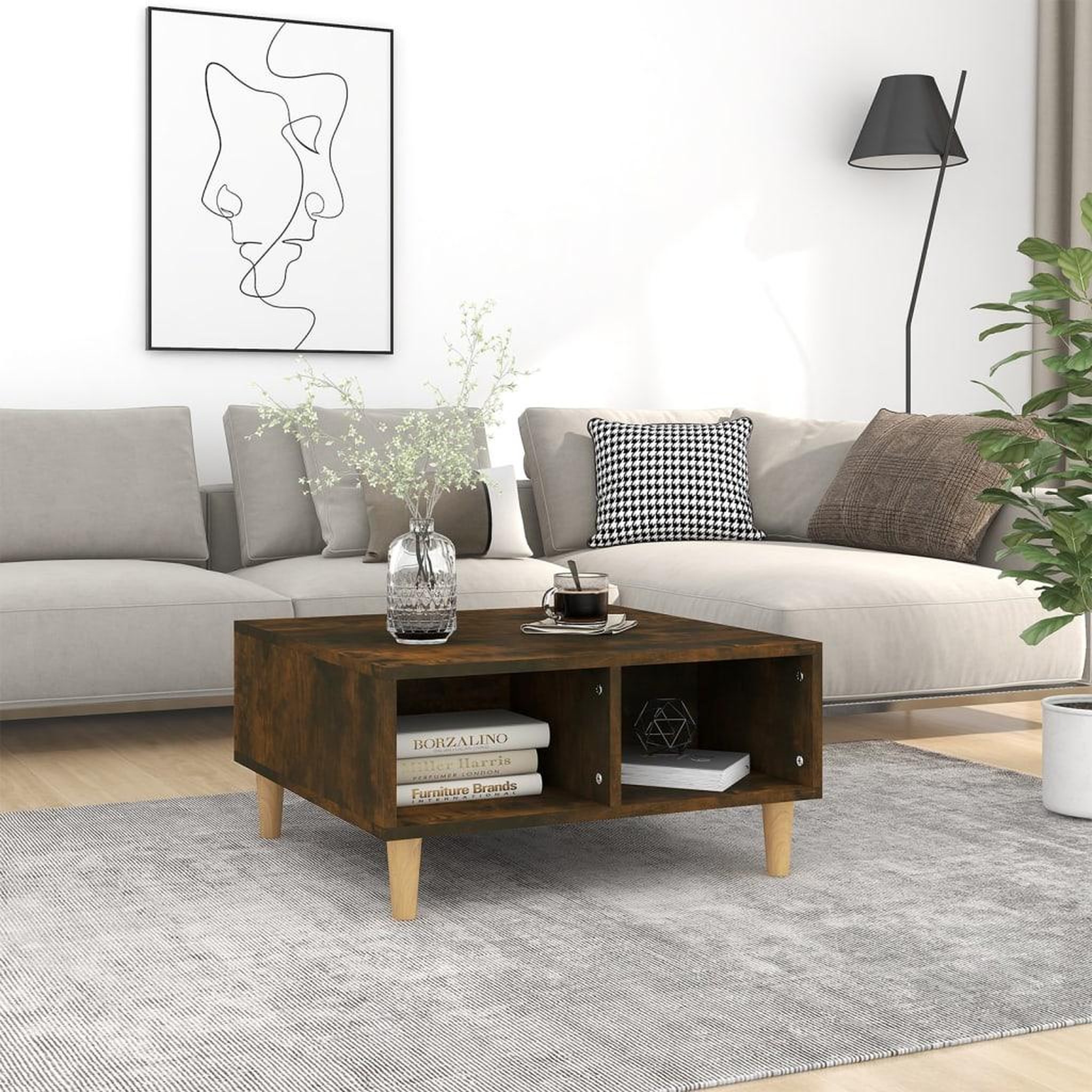 Voir la diapositive 1 : VIDAXL Table basse chene fume 60x60x30 cm bois d'ingenierie