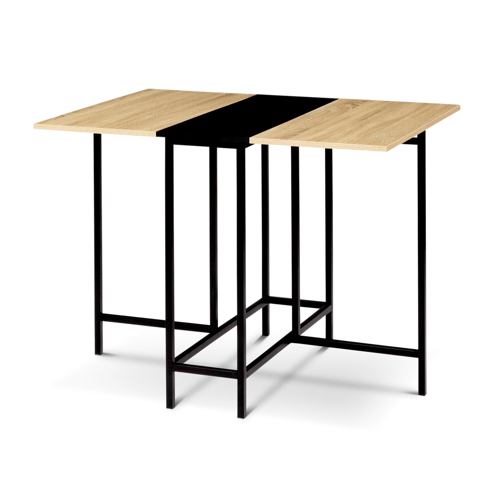 ID MARKET Table console pliable edi 2-4 personnes façon hêtre et noir design industriel 103 x 76 cm