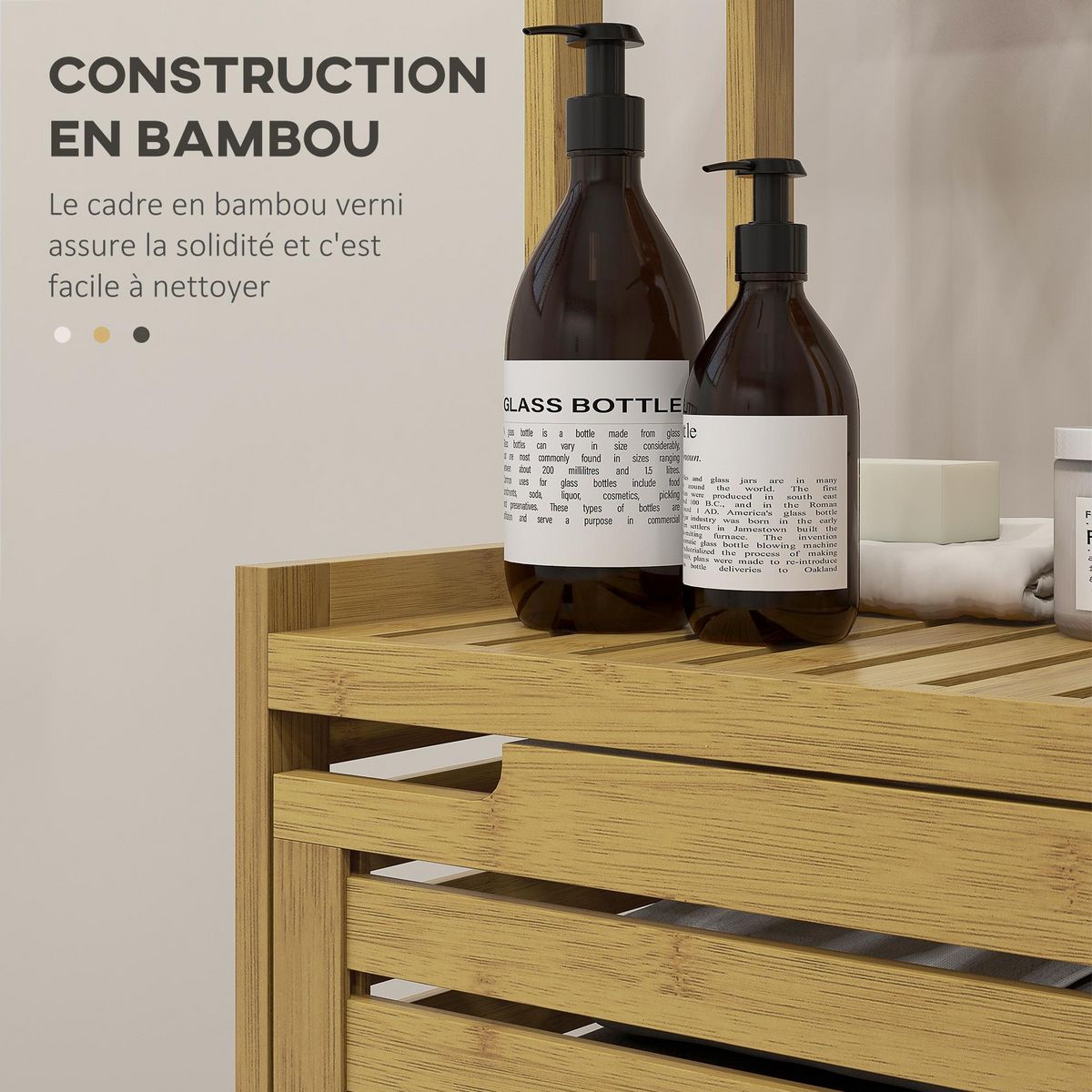 HOMCOM Meuble colonne salle de bain style naturel porte niche 4 étagères bambou