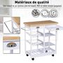 Voir la diapositive 5 : HOMCOM Chariot de service desserte de cuisine à roulettes multi-rangements 74L x 37l x 76H cm plateau bois massif pin châssis MDF