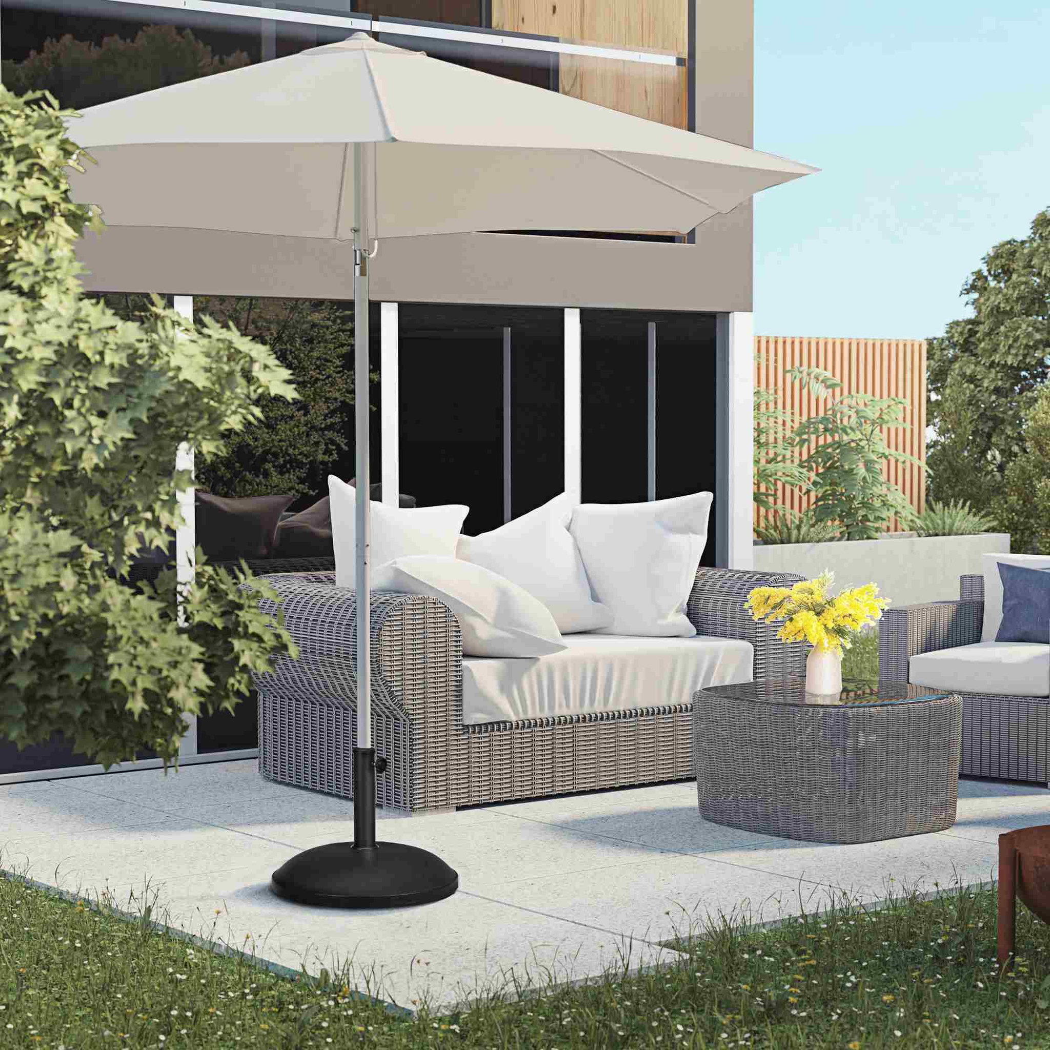 Voir la diapositive 6 : OUTSUNNY Pied de parasol rond dia. 49cm poids net 25Kg ciment PP noir