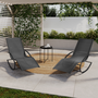 Voir la diapositive 2 : ID MARKET Lot de 2 chaises longues - transat de jardin à bascule MALAWI gris anthracite et toile grise