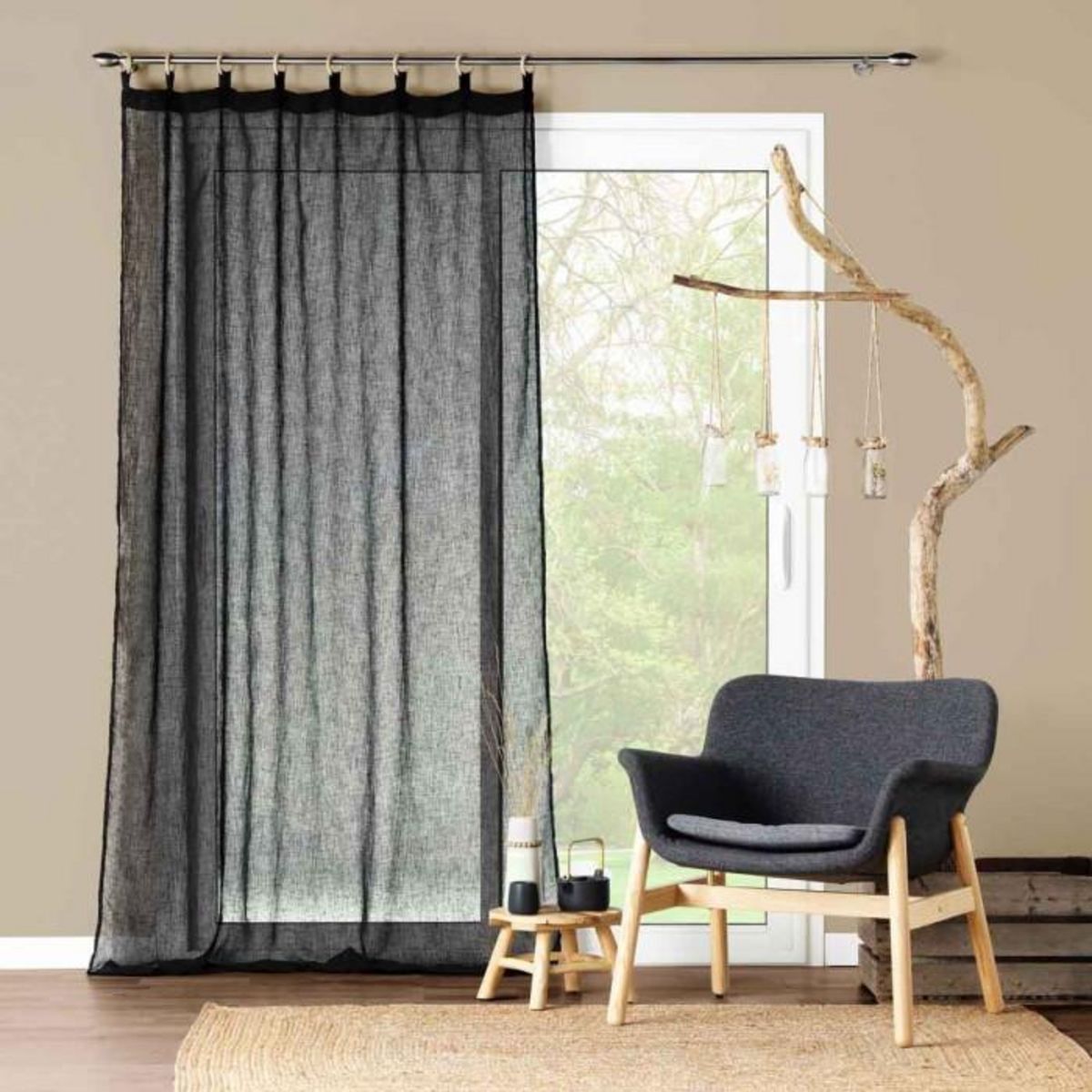 Paris Prix Rideau Voilage à Œillets  Minalisa  140x240cm Noir