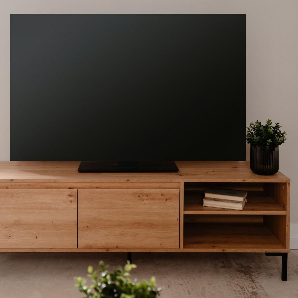 HOMIFAB Meuble TV effet chêne 150 cm - Ronda