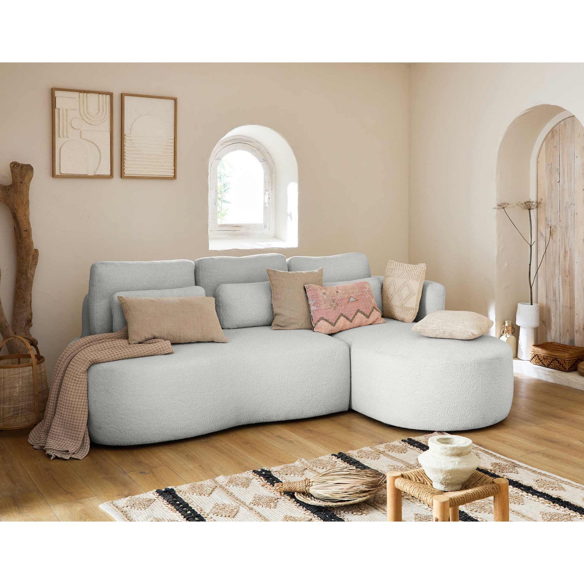 LISA DESIGN Mahina - canapé d'angle droit - 4 places - convertible avec coffre - en tissu bouclette