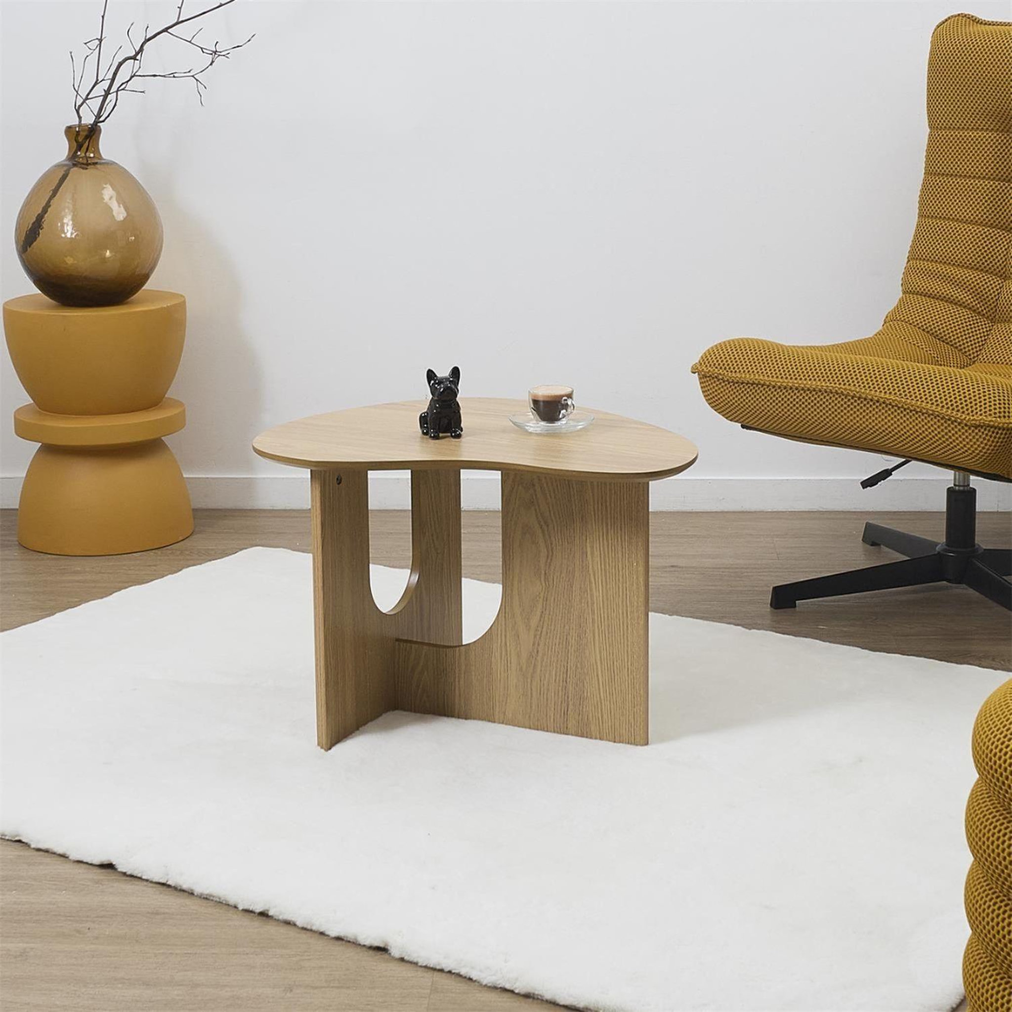 Voir la diapositive 2 : The Home Deco Factory Table d'appoint asymétrique en bois calypso - beige