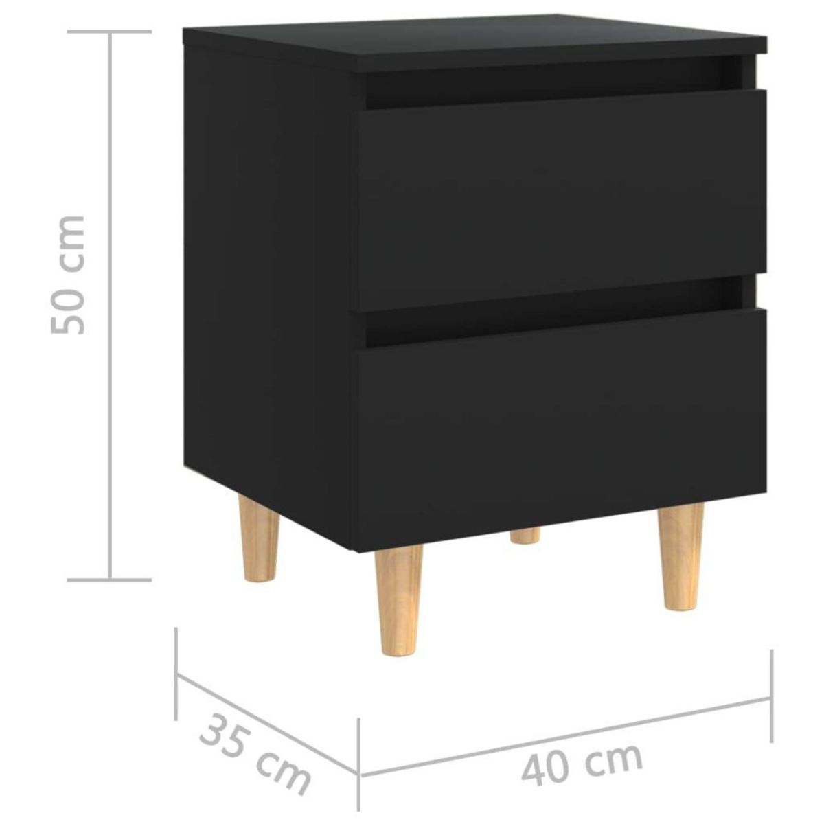 VIDAXL Table de chevet avec pieds en pin Noir 40x35x50 cm