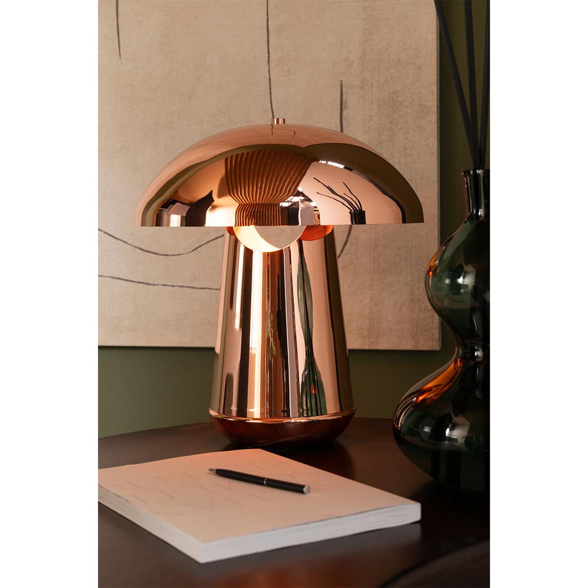Voir la diapositive 5 : J-LINE Lampe à poser design en métal  champignon  43cm cuivre