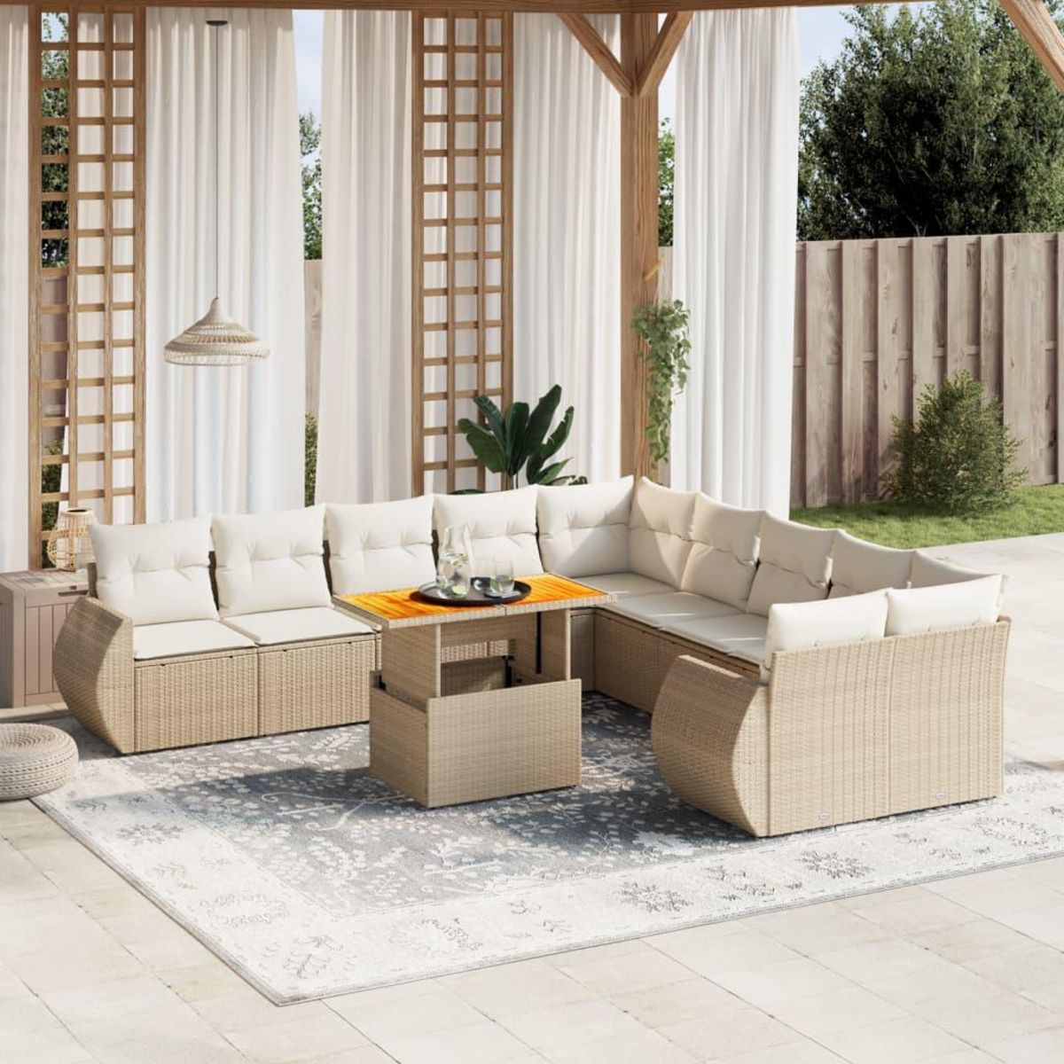 VIDAXL Salon de jardin 11 pcs avec coussins beige resine tressee