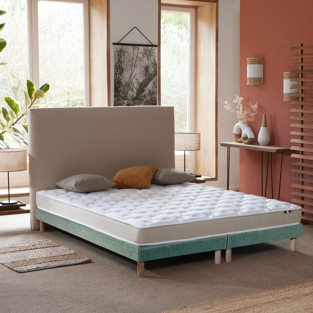 IDLITERIE Ensemble Matelas accueil Latex 3 zones INITIAL - Bi Confort Mousse & Latex + Sommier - Made in France
