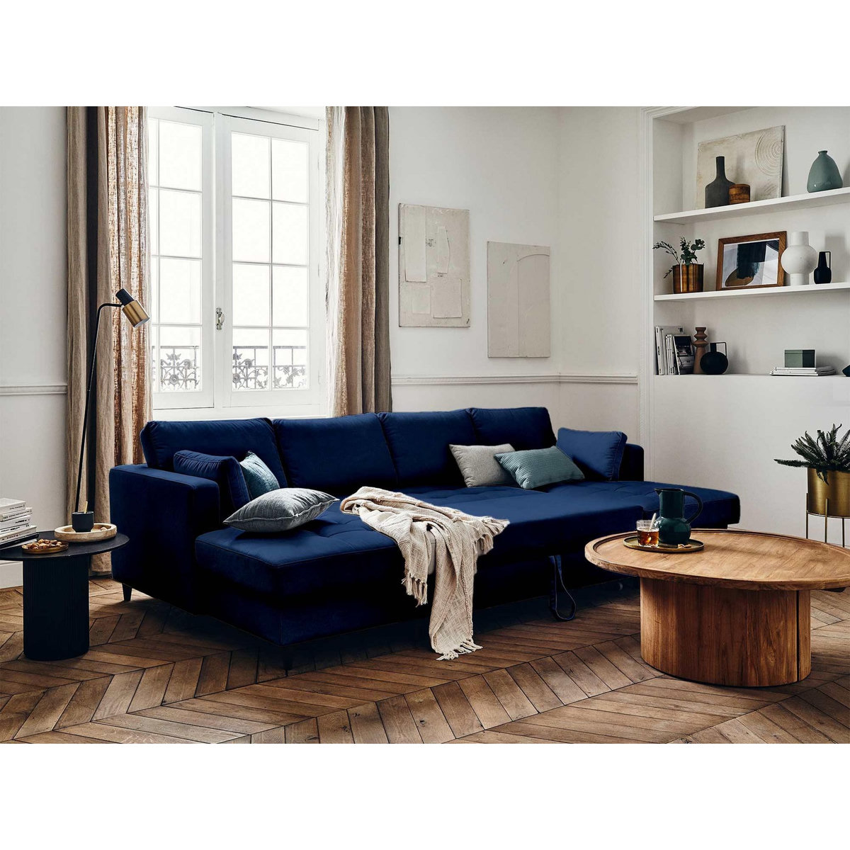 LISA DESIGN Anna - canapé panoramique en u - 7 places - convertible avec coffre - en velours