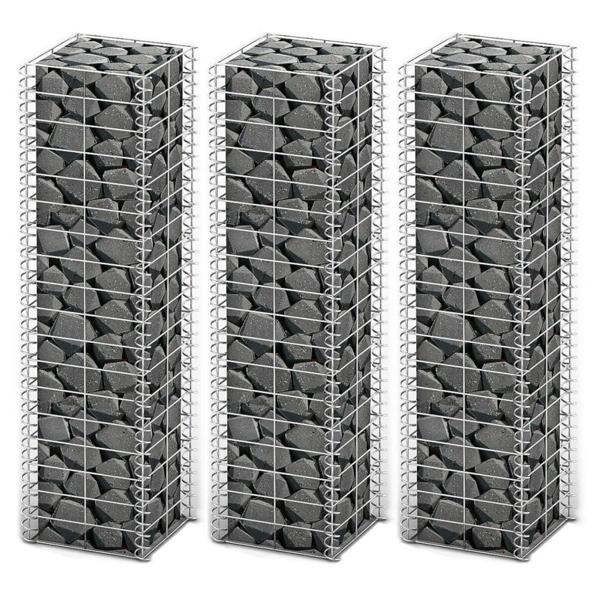 VIDAXL Jeu de panier de gabion 3 pcs Fil galvanise 25x25x100 cm