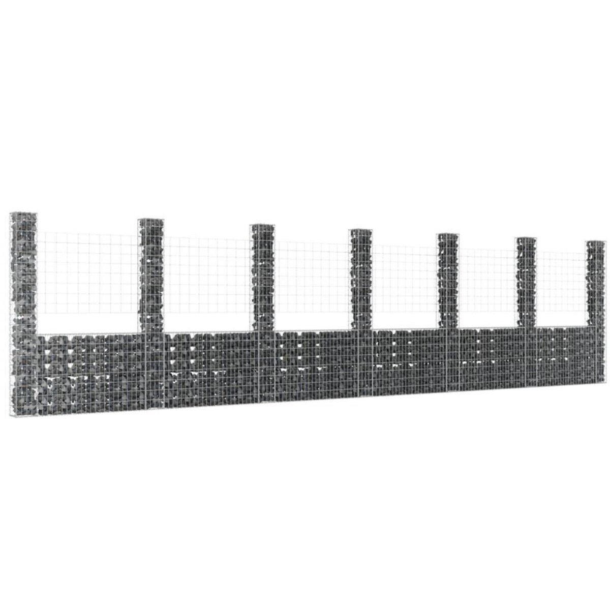 VIDAXL Panier de gabion en forme de U avec 7 poteaux Fer 740x20x200 cm