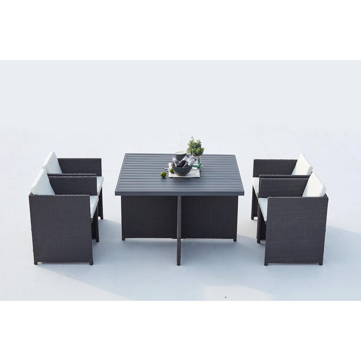 CONCEPT USINE Table et chaise 4 places encastrables alu résine gris-blanc SUNSET