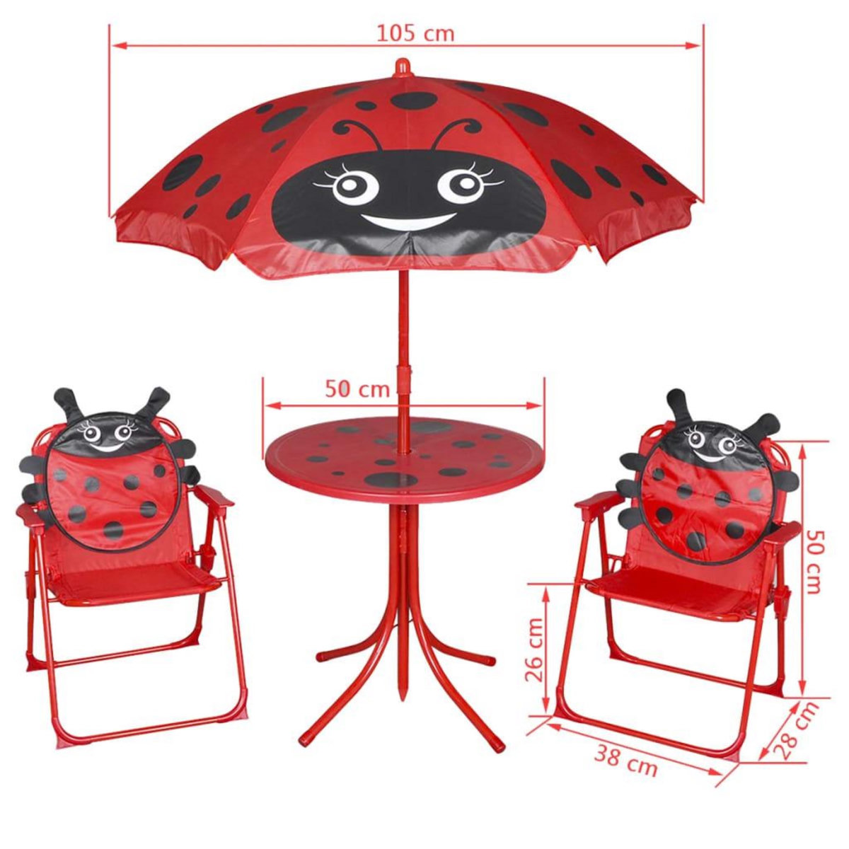 VIDAXL Jeu de bistro avec parasol pour enfants 3 pcs Rouge